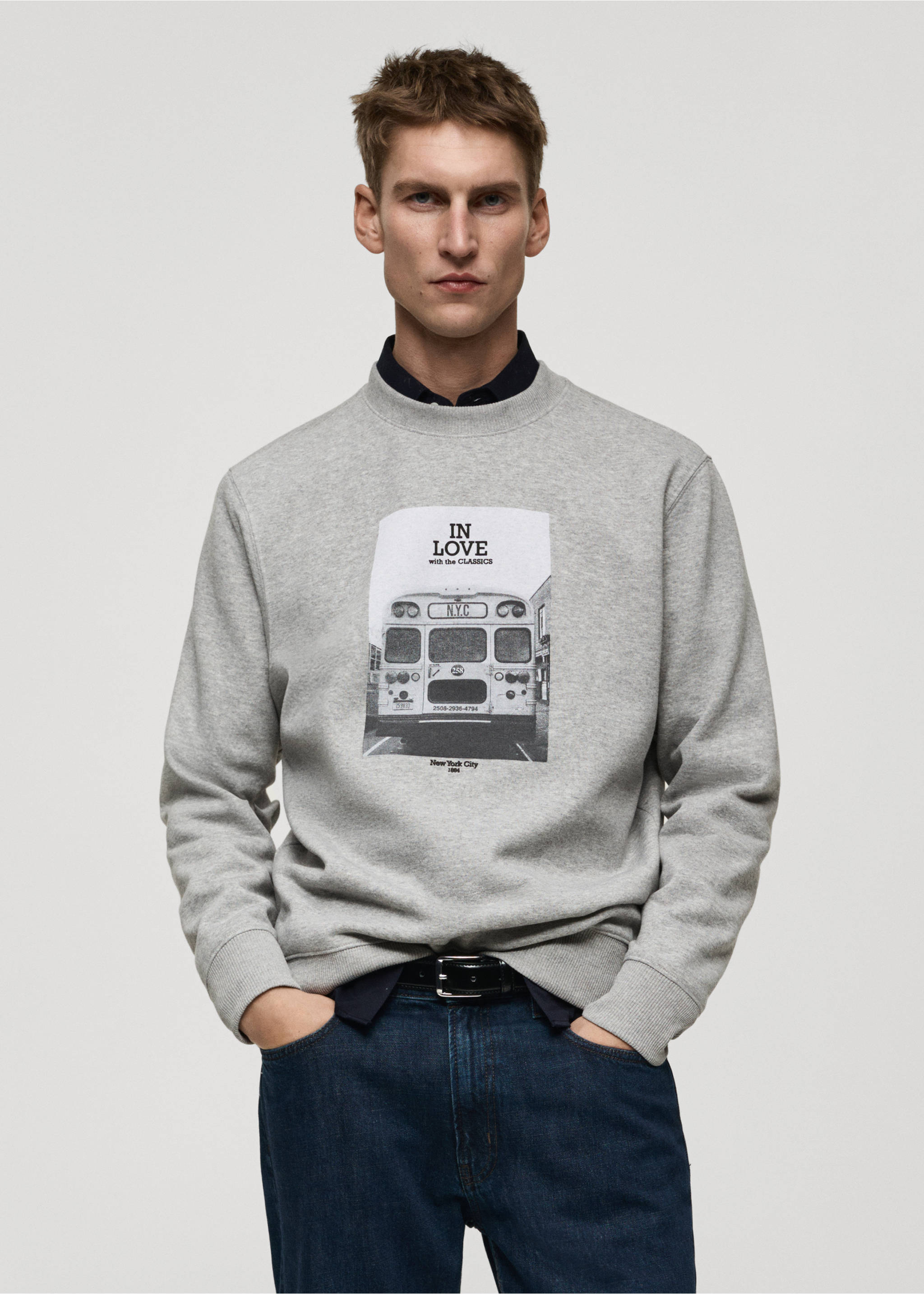 Sudadera algodón estampado gráfico - Plano medio, Gris oscuro vigoré. Ref: 87010641-00.