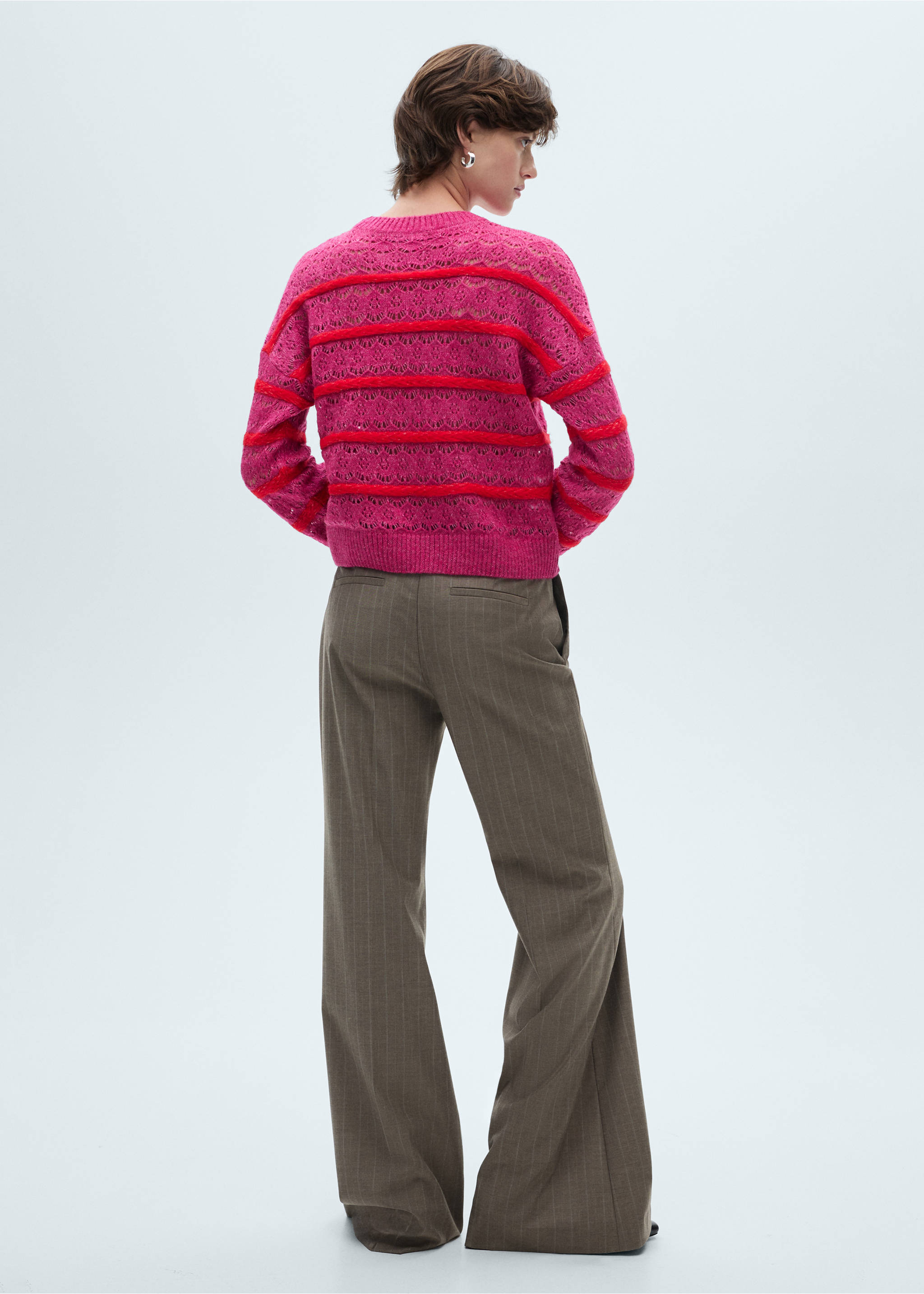 Pull-over ajouré bicolore - Verso de l’article, Rose pastel. Ref: 87010652-00.