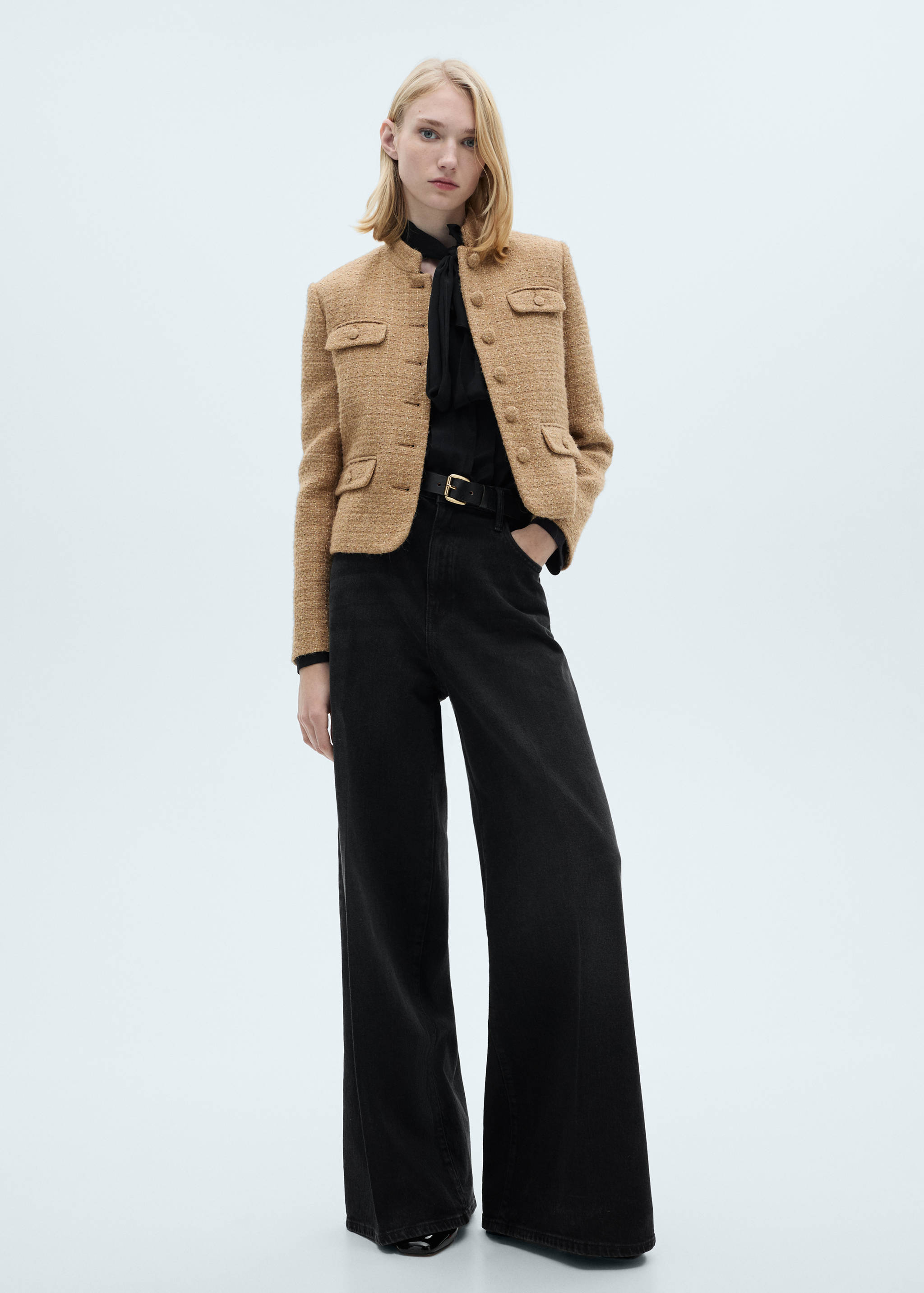 Tweed jacket with striped collar - General plane