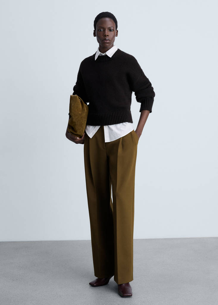 MANGO - Pantalon droit pinces kaki - 38