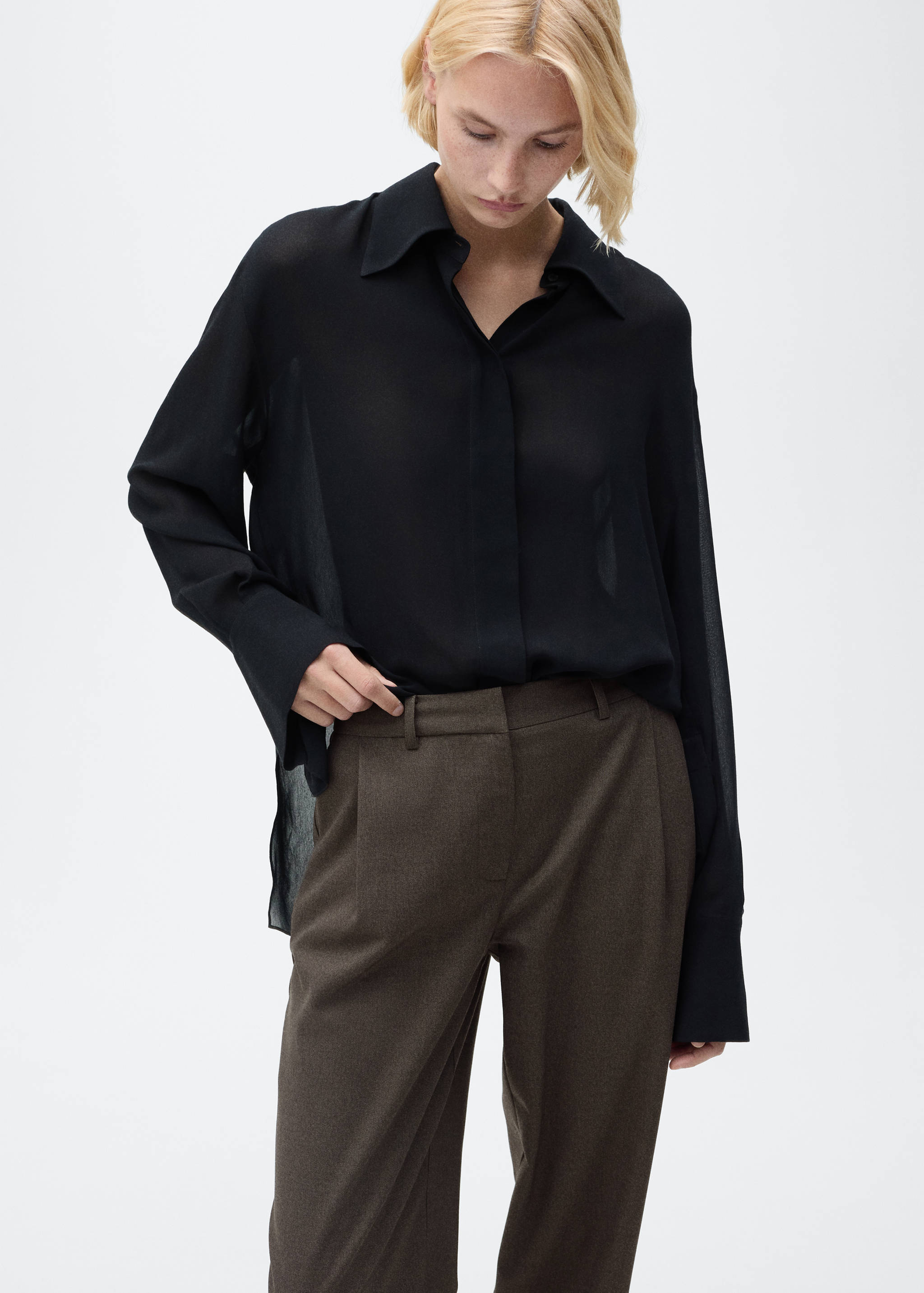Buttoned-hem wide leg trousers - Details of the article 1