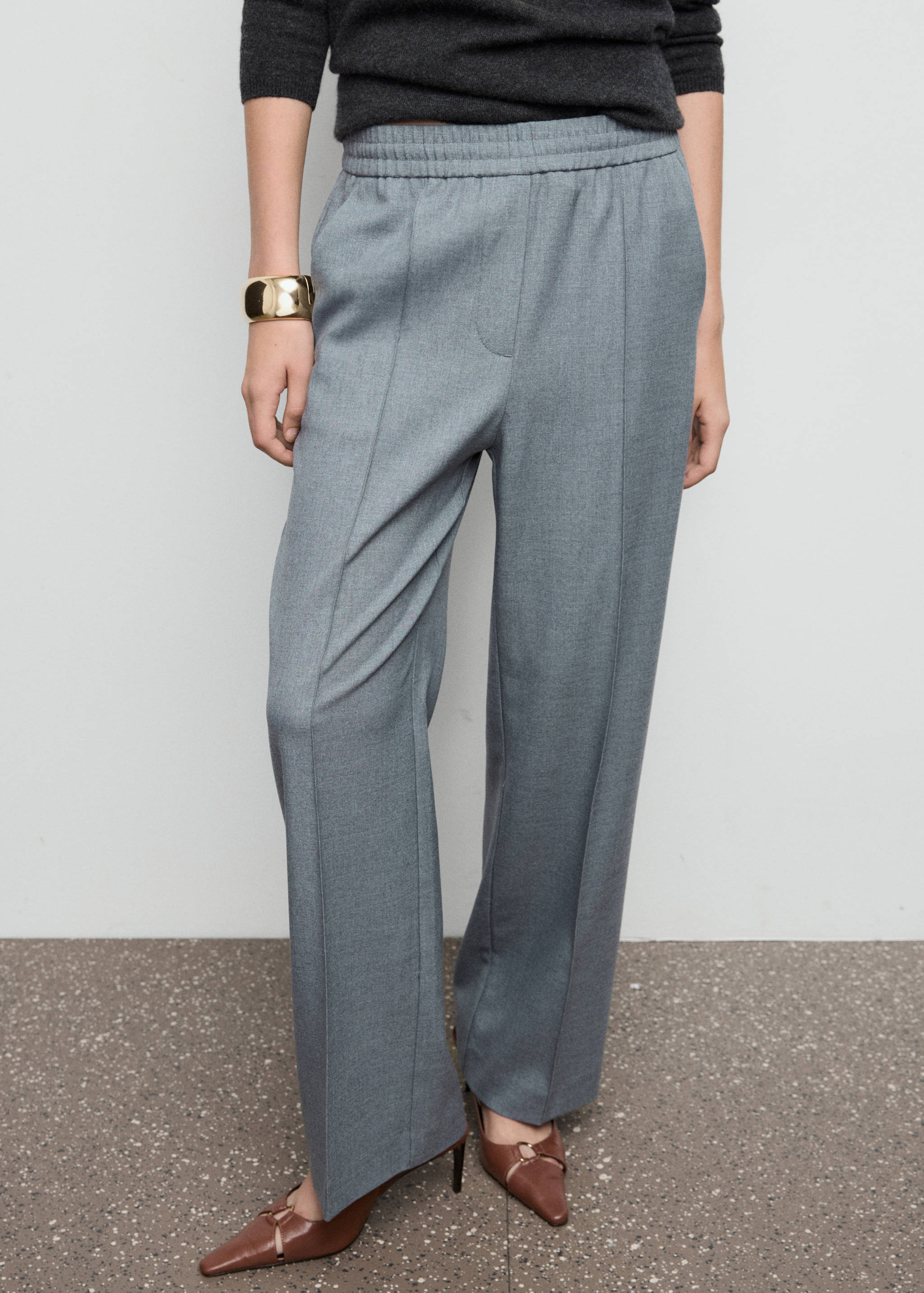Wide leg trousers with elastic waist - Medium plane