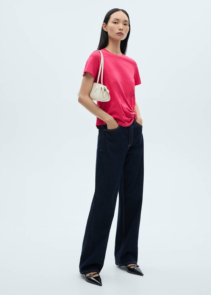 MANGO - T-shirt coton détail naud fuchsia - S