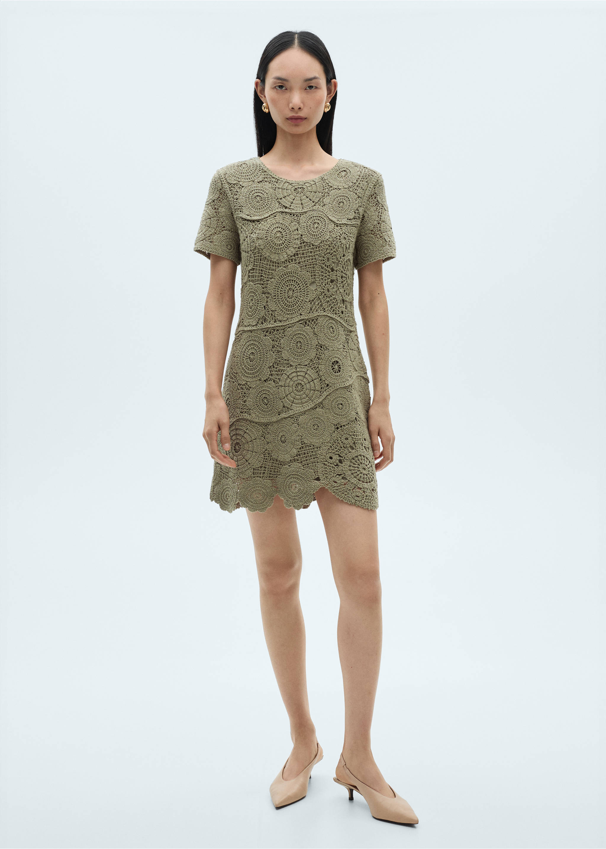 Crochet knitted dress - General plane, Khaki. Ref: 87012533-00.
