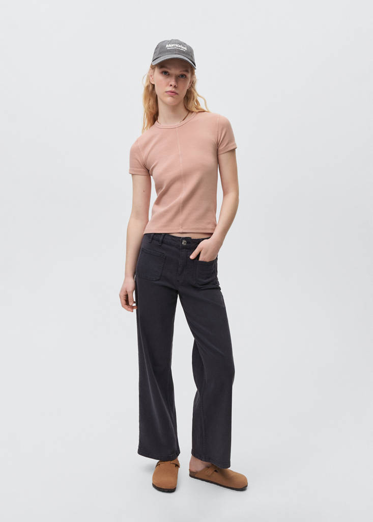 Ribbed crop T-shirt — Pale Pink