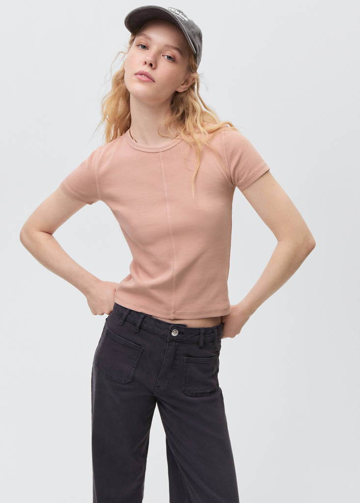 Ribbed crop T-shirt — Pale Pink