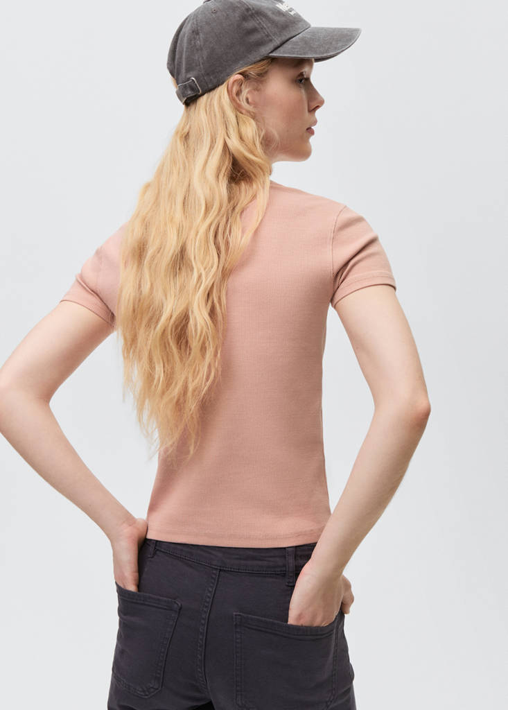 Ribbed crop T-shirt — Pale Pink
