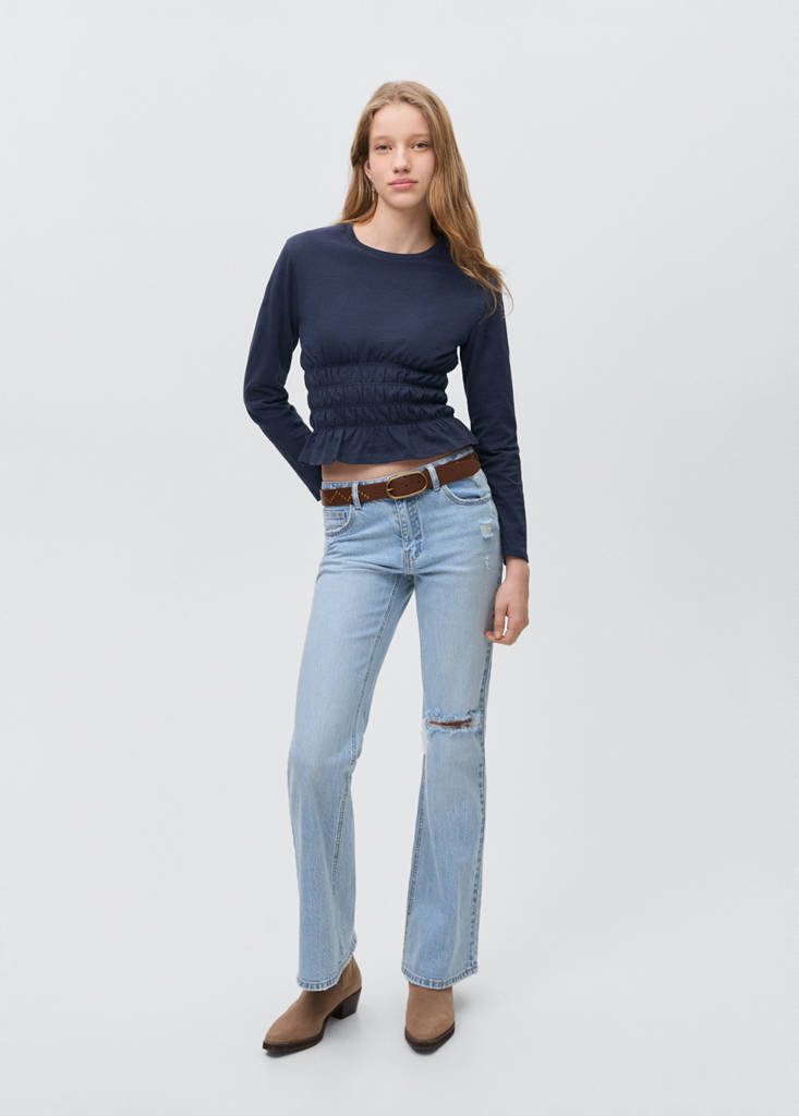 T-shirt with gathered waist — Dark Navy