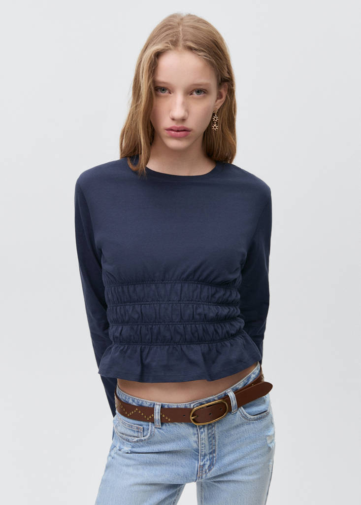 T-shirt with gathered waist — Dark Navy