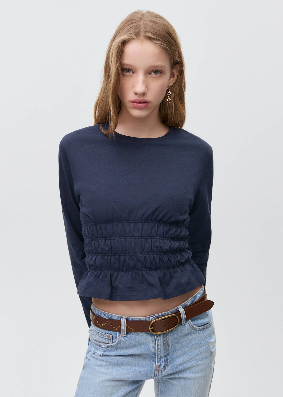 T-shirt with gathered waist — Dark Navy
