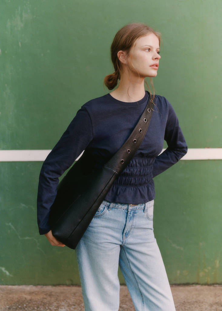 T-shirt with gathered waist — Dark Navy