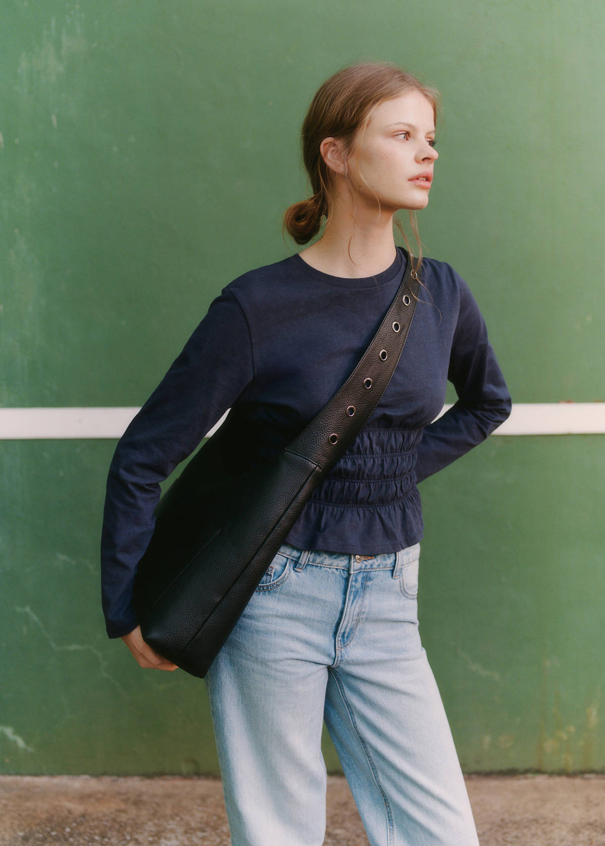 T-shirt with gathered waist — Dark Navy