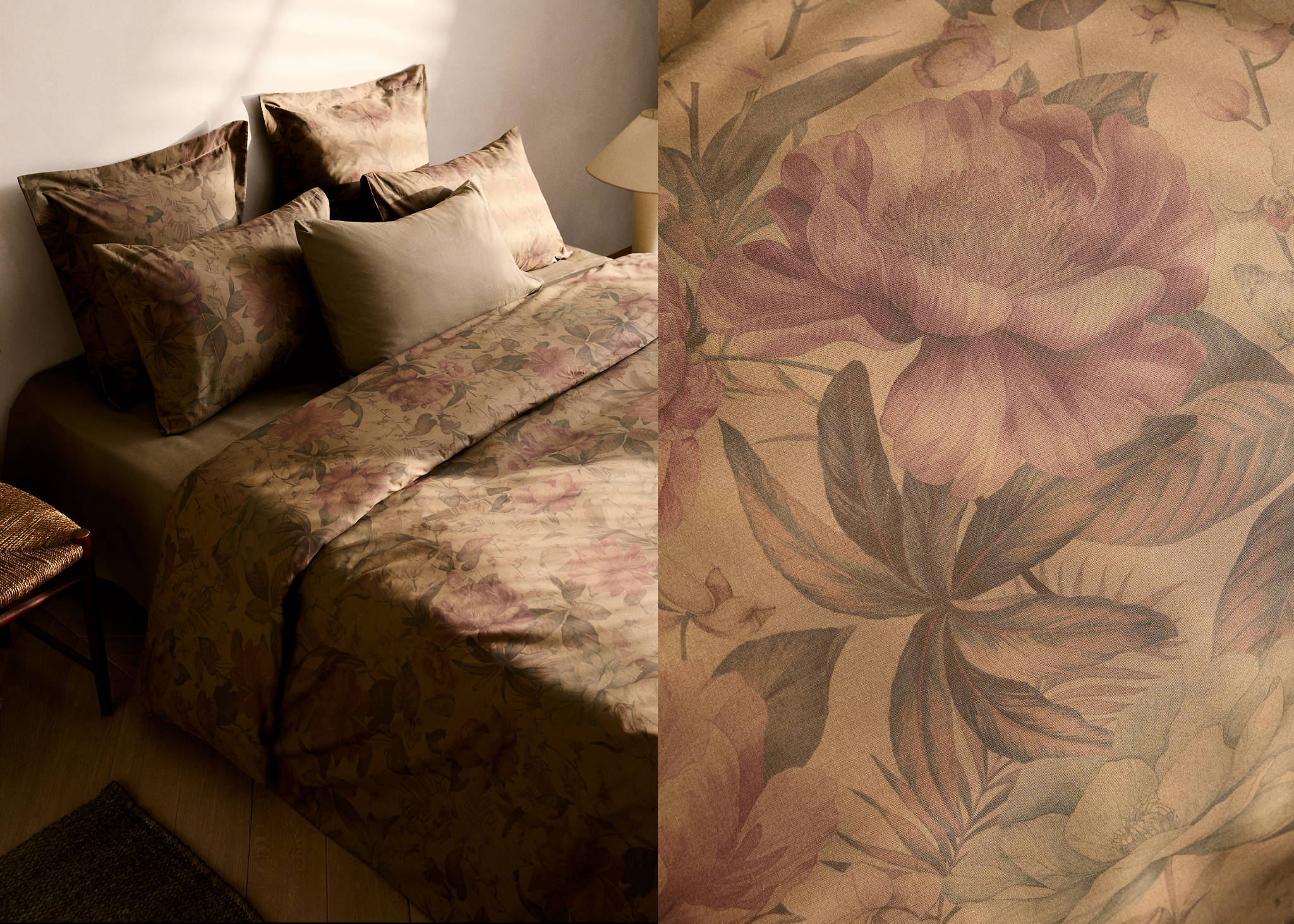 Cotton percale multi-coloured floral-print duvet cover King bed - Panoramic plane
