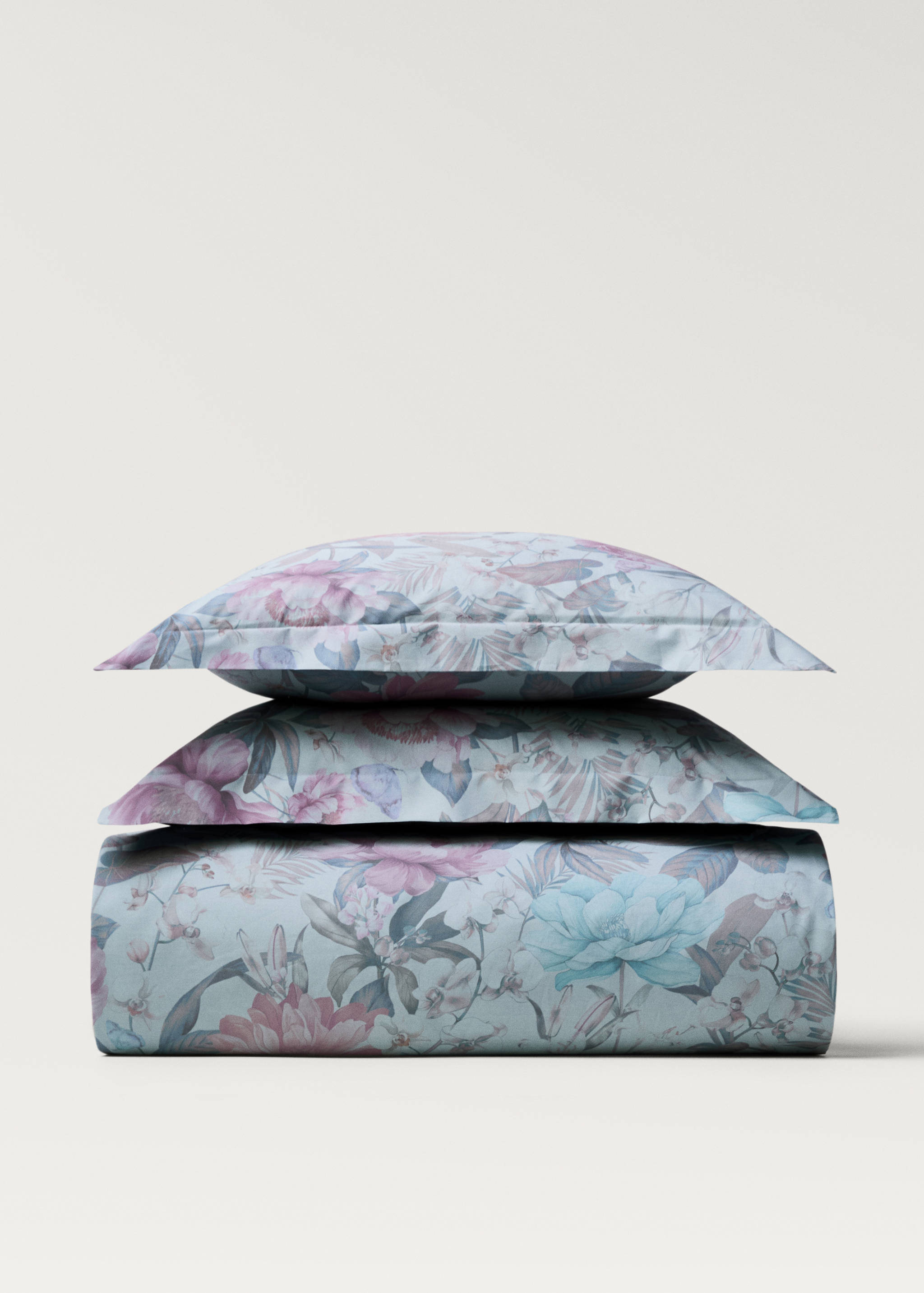 Cotton percale multi-colored floral-print duvet cover for 150/160cm bed - Article without model