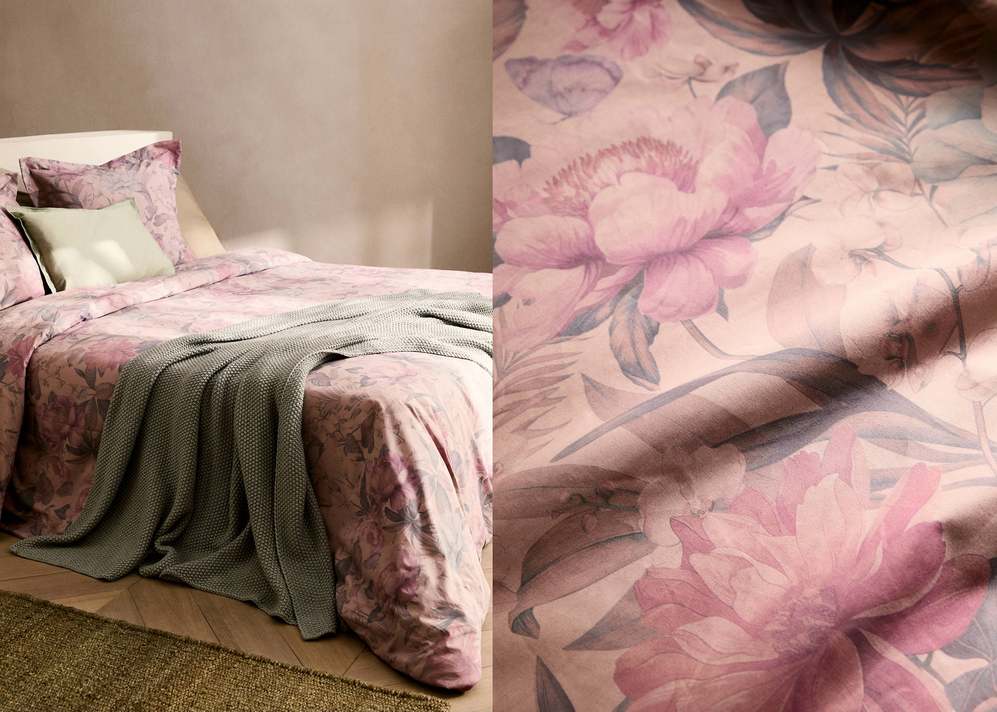 Cotton percale multi-coloured floral-print duvet cover King bed - Panoramic plane