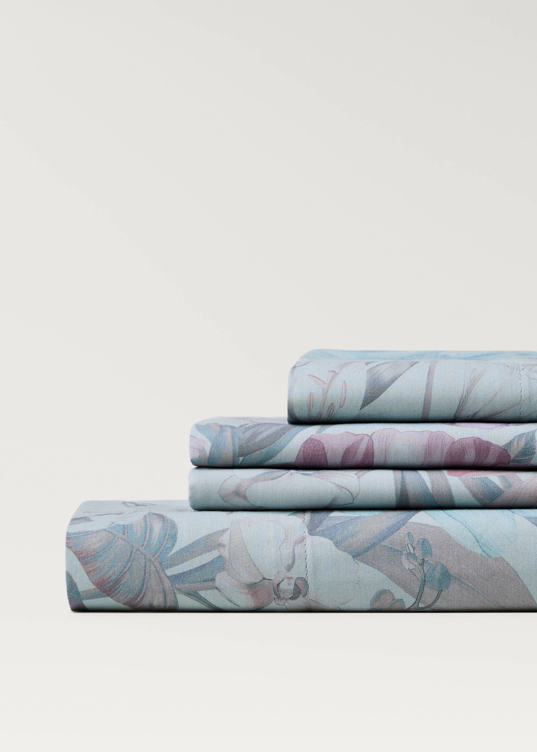 Multicolor floral-printed cotton percale flat sheet for 90-cm bed - Details of the article 2
