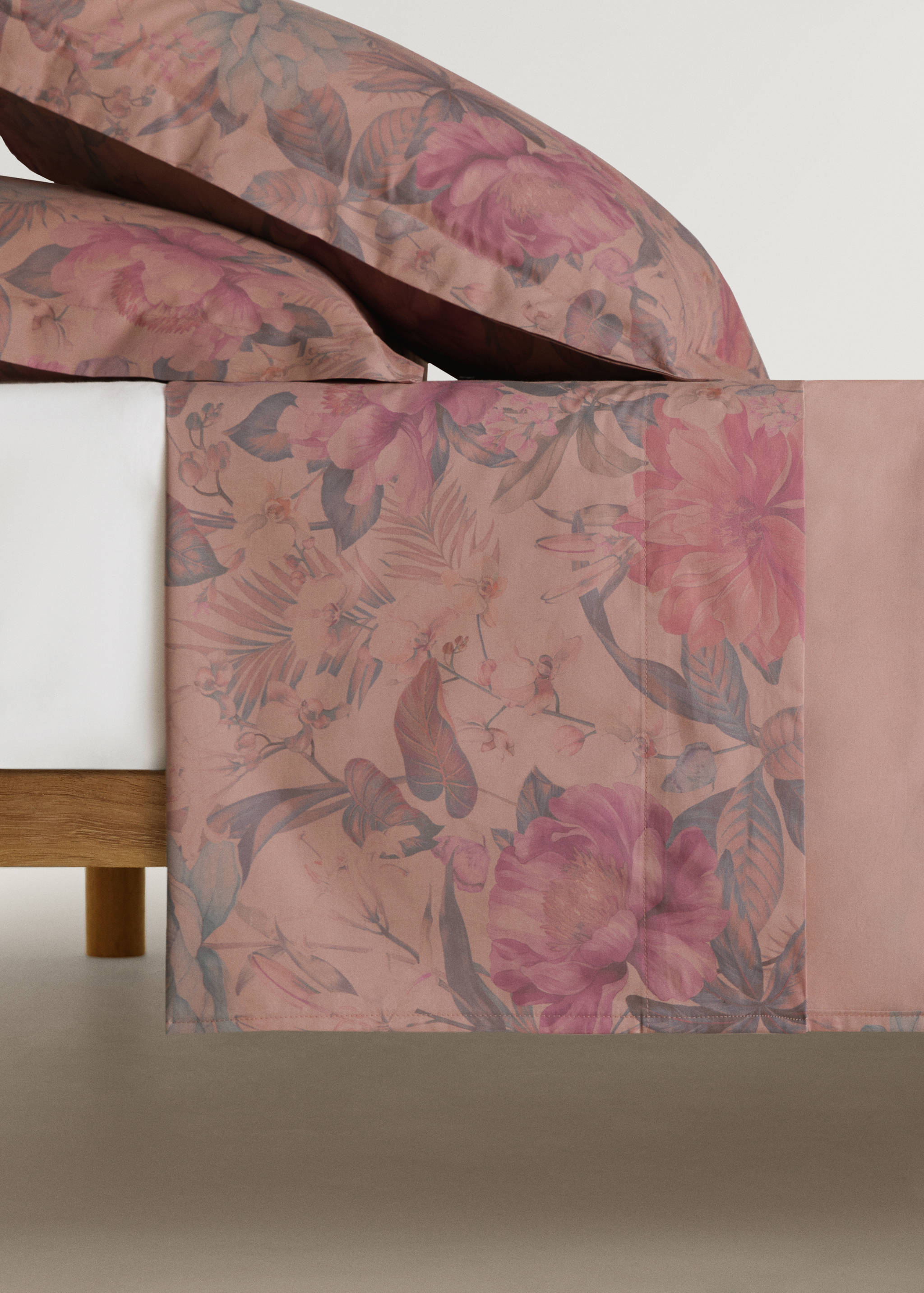 Cotton percale multi-coloured floral-print top sheet for 180/200cm bed - Article without model