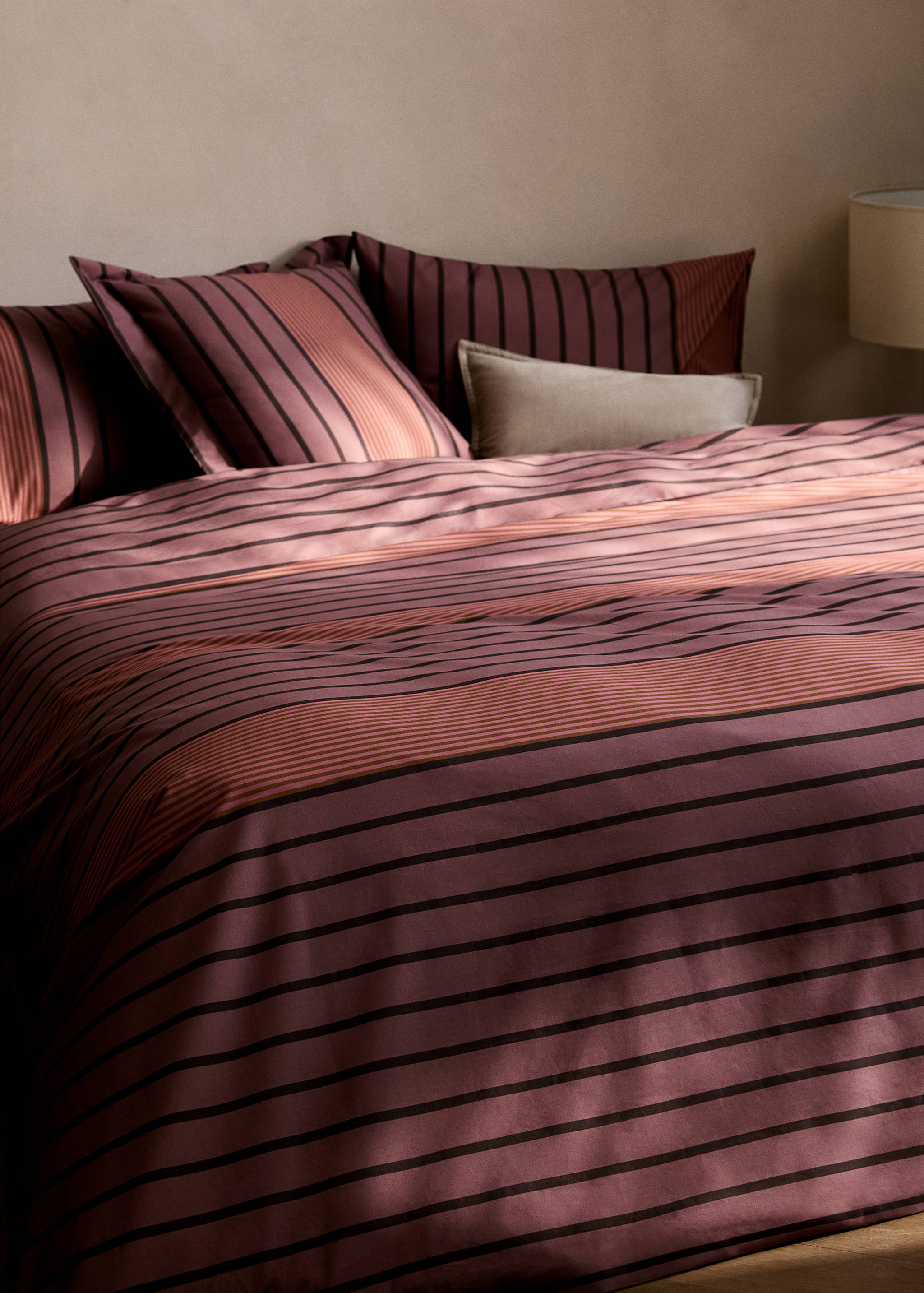 Cotton percale multi-striped duvet cover for 135/140 cm bed - General plane