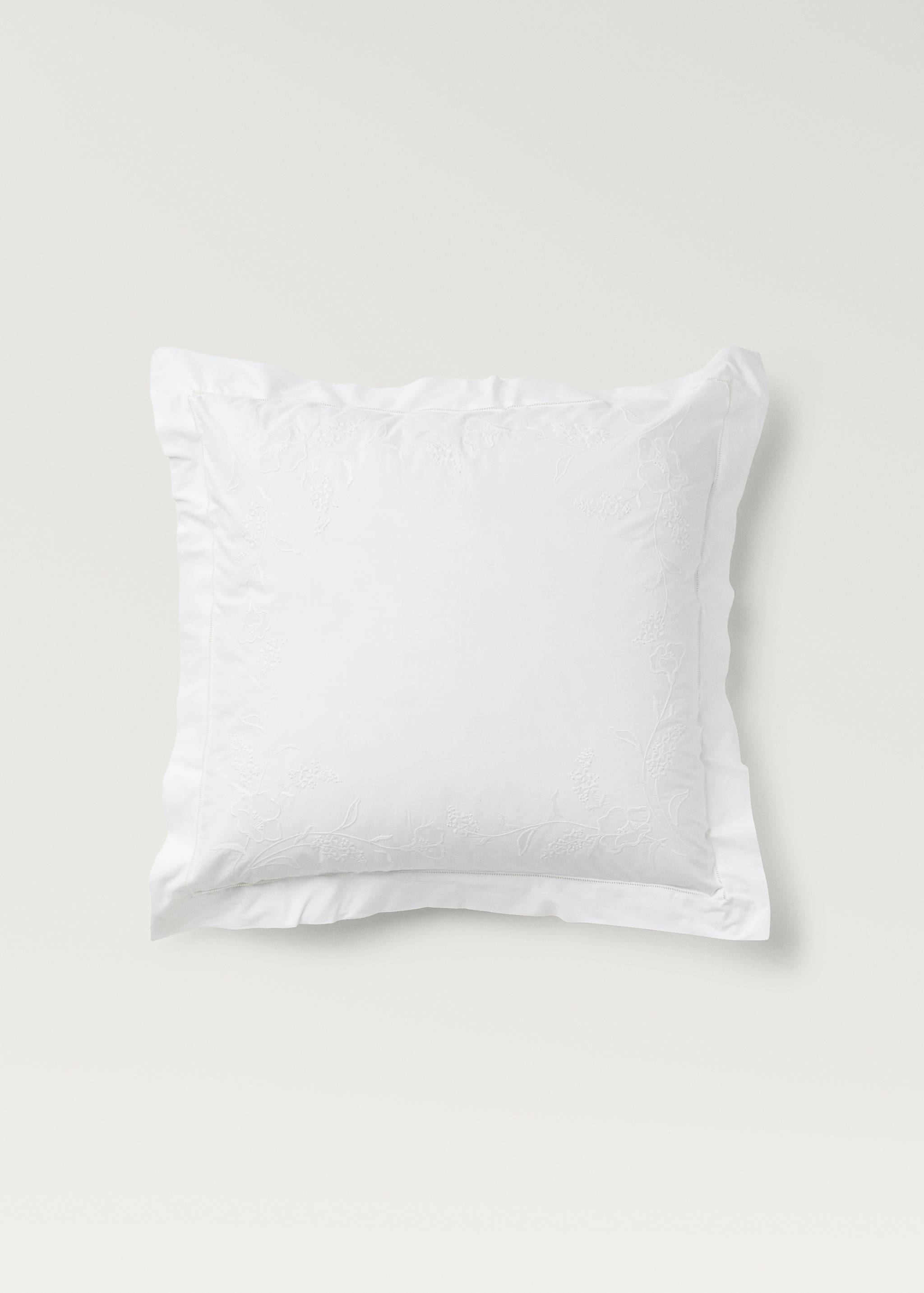 Two cotton pillowcases with hand-embroidered flowers 60x60 cm - Article without model