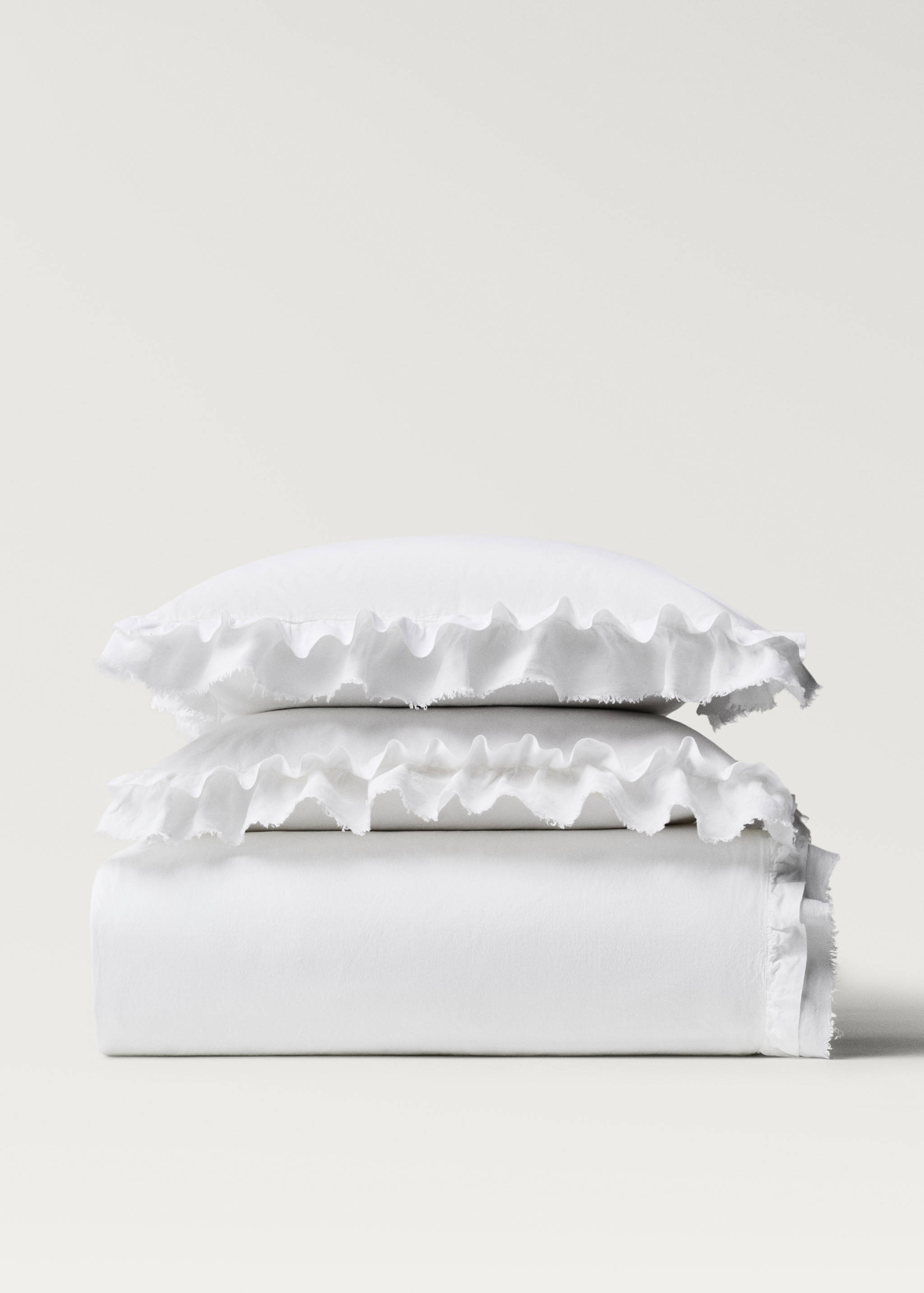 Washed cotton duvet cover with linen ruffle for 90 cm bed - Article without model