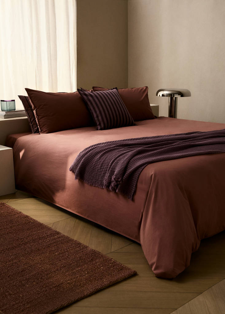 MANGO HOME - Housse de couette popeline de coton double surpiqûre lit 180/200 cm rose géranium - Lit 180/200 cm