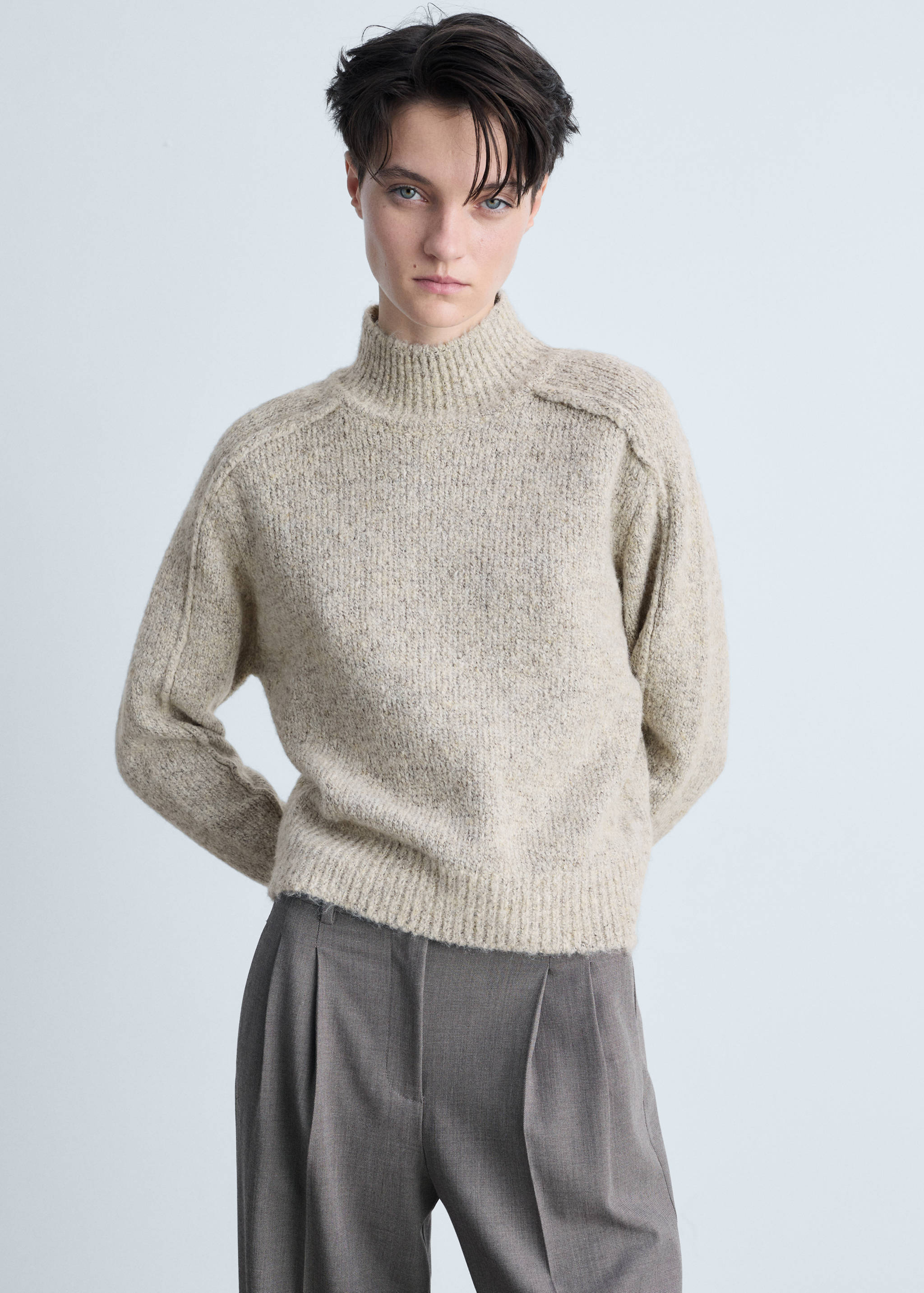 Knitted sweater with perkins neck - Medium plane