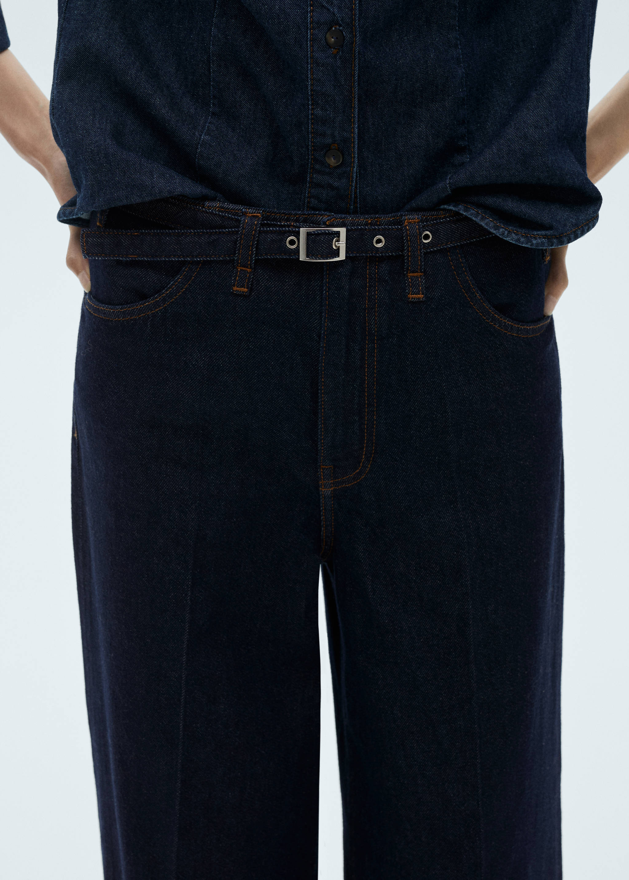 Rinse-wash wide leg jeans with belt - Details of the article 6