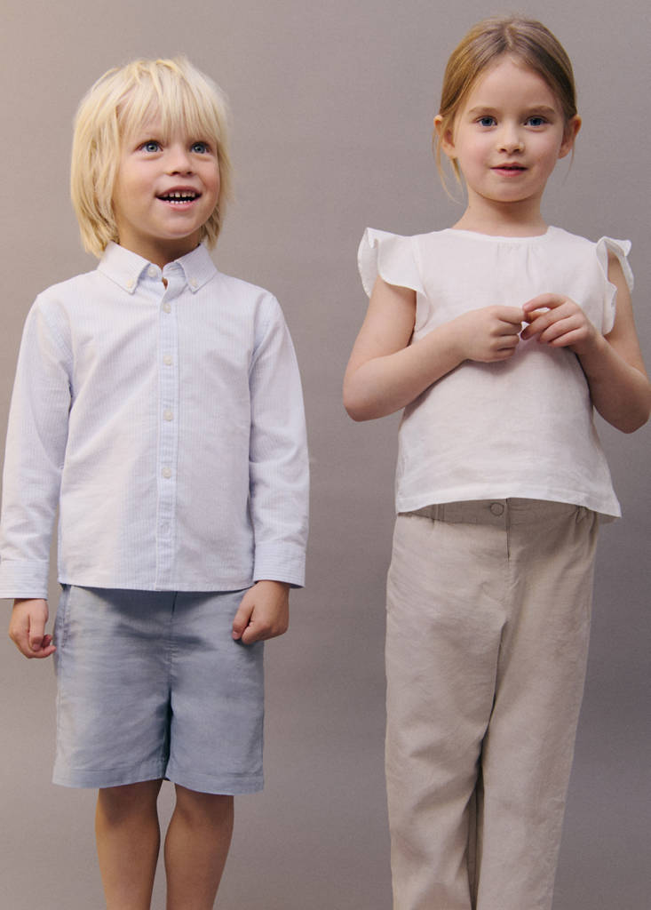 Linen-blend ruffled blouse — White