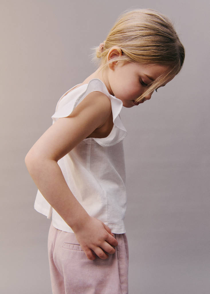 Linen-blend ruffled blouse — White