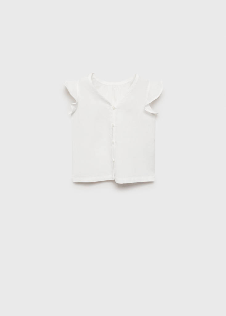 Linen-blend ruffled blouse — White