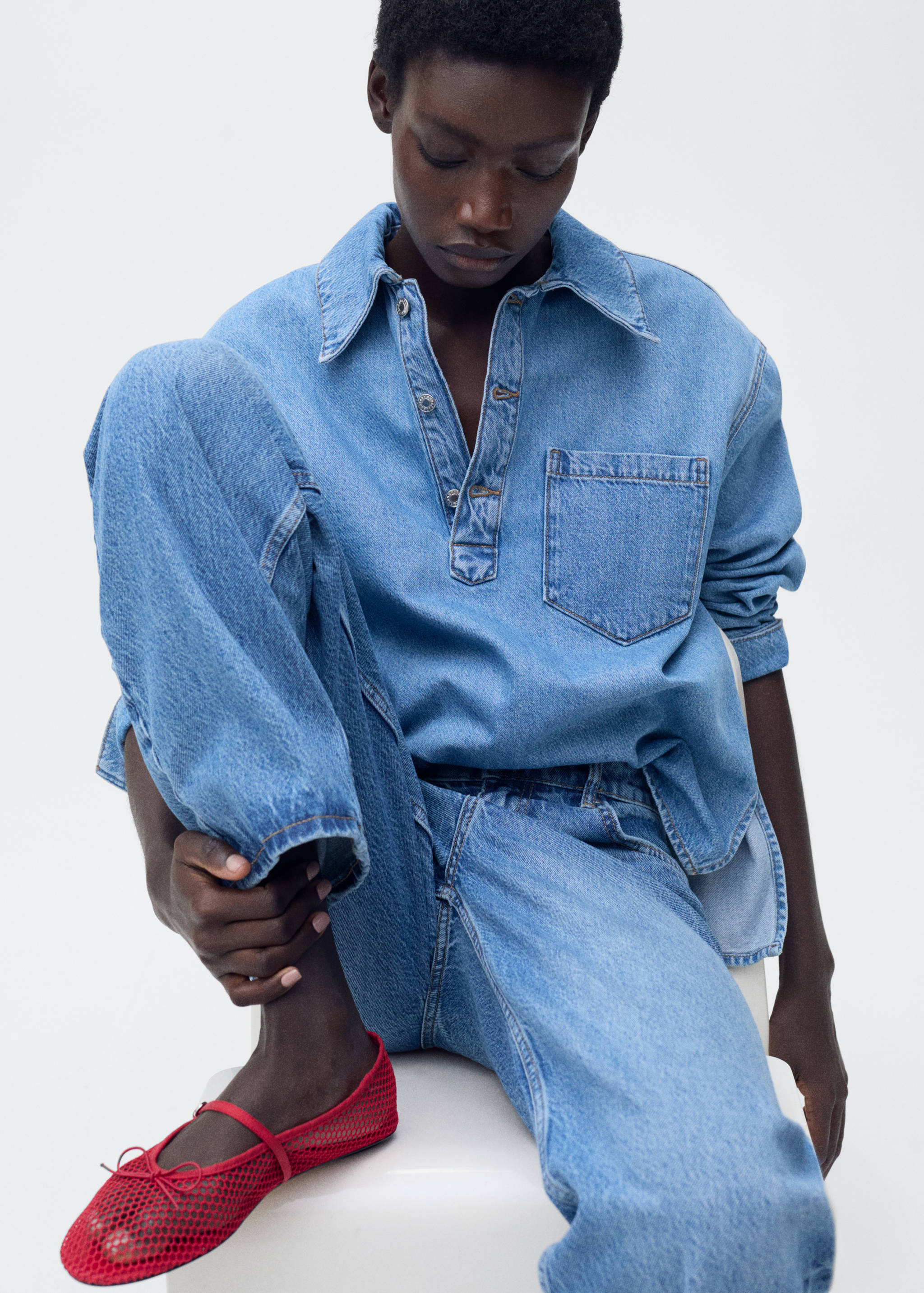 Mesh ballerina flats with buckle strap - General plane