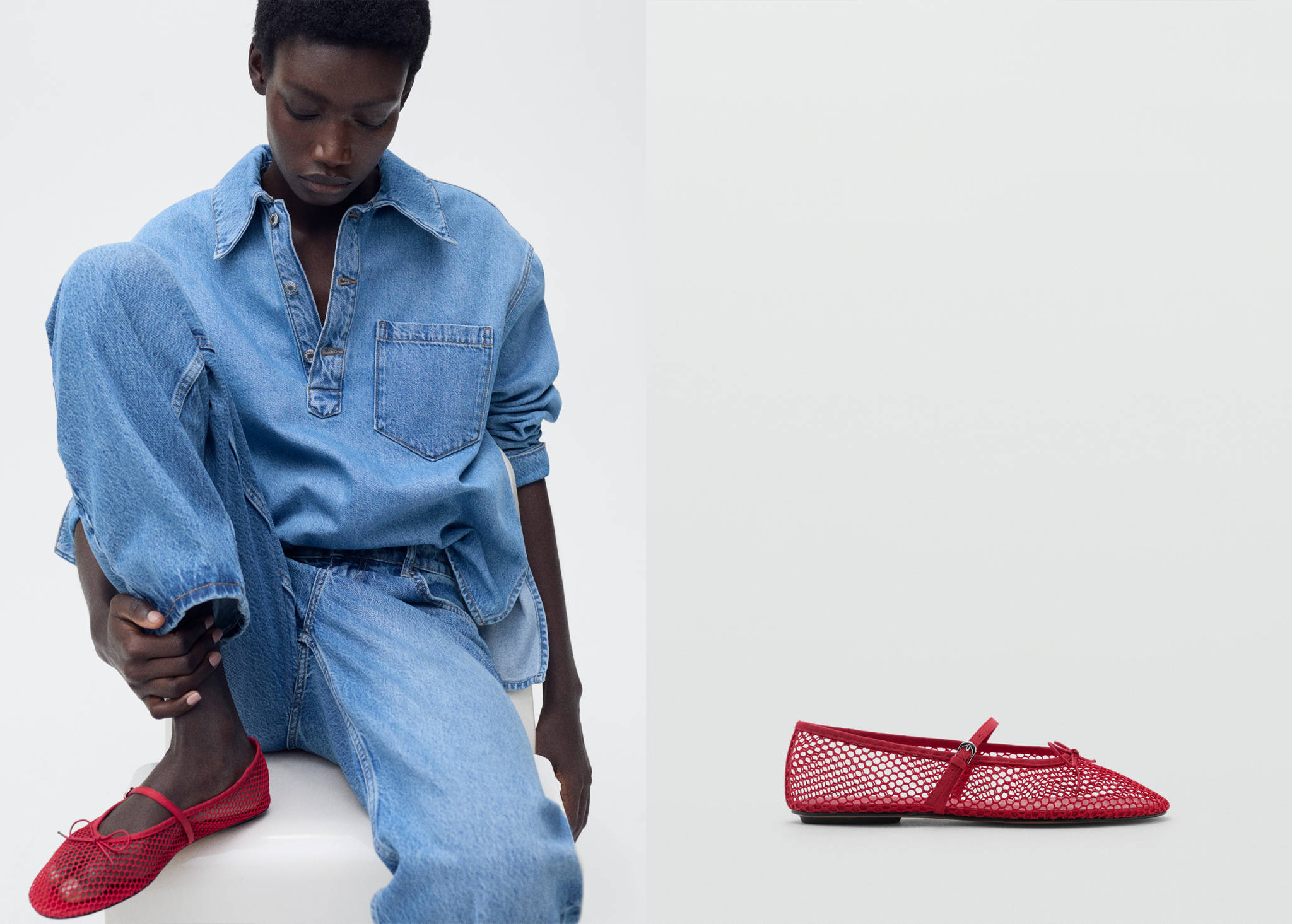 Mesh ballerina flats with buckle strap - Panoramic plane