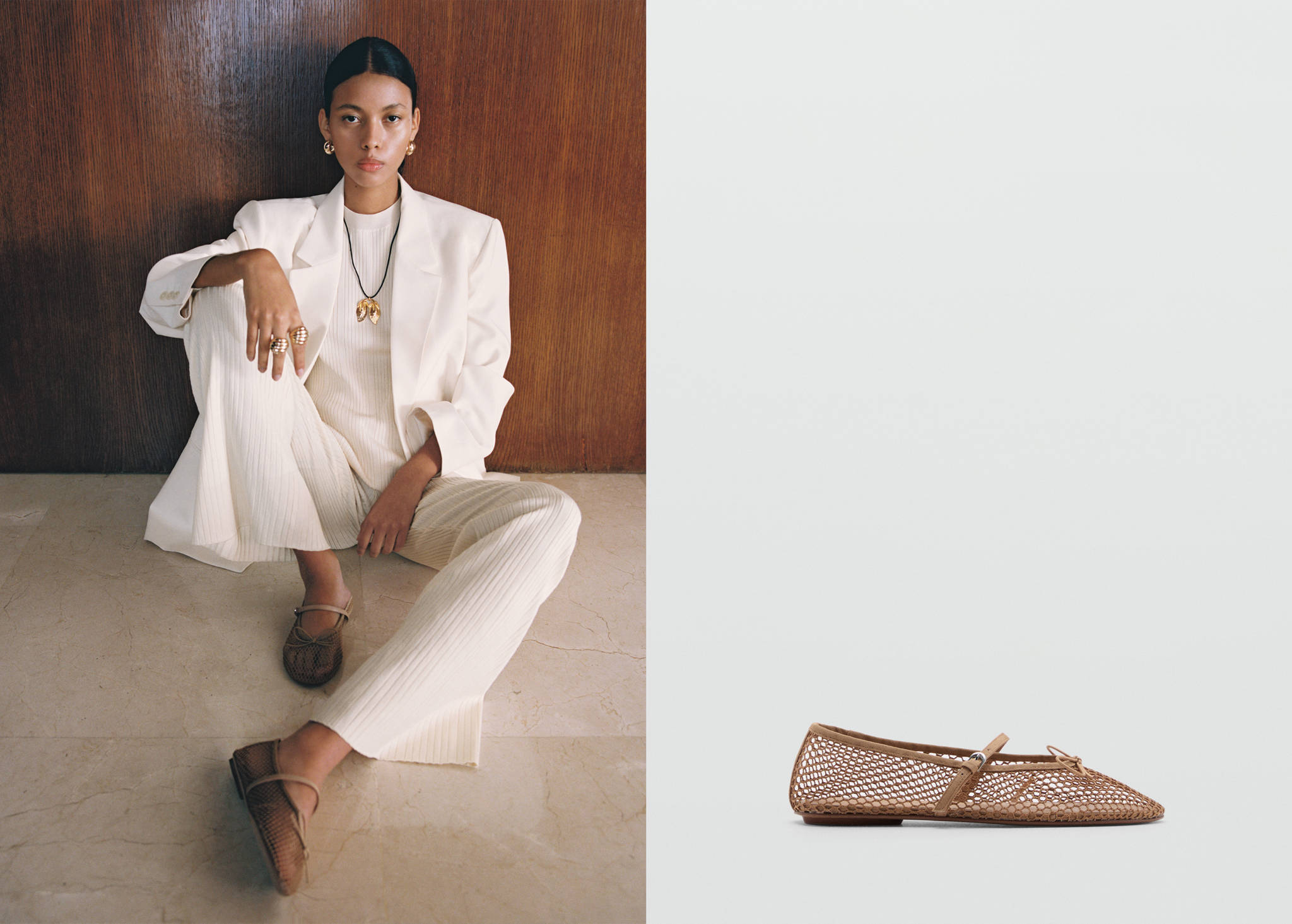 Mesh ballerina flats with buckle strap - Panoramic plane