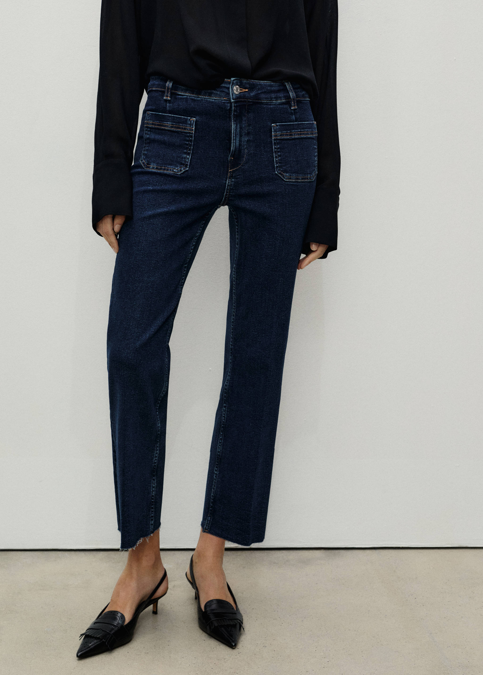 Flared cropped jeans with pockets - Medium plane