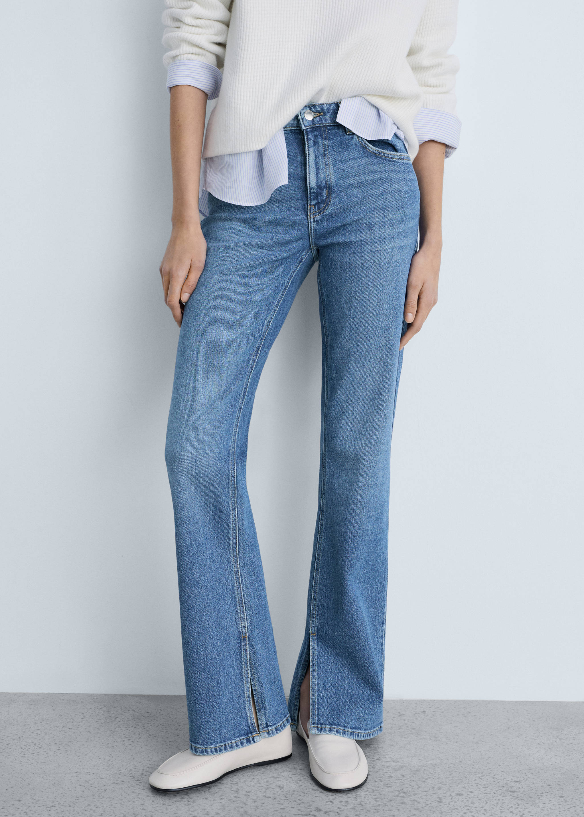 Medium-rise straight jeans with slits - Medium plane
