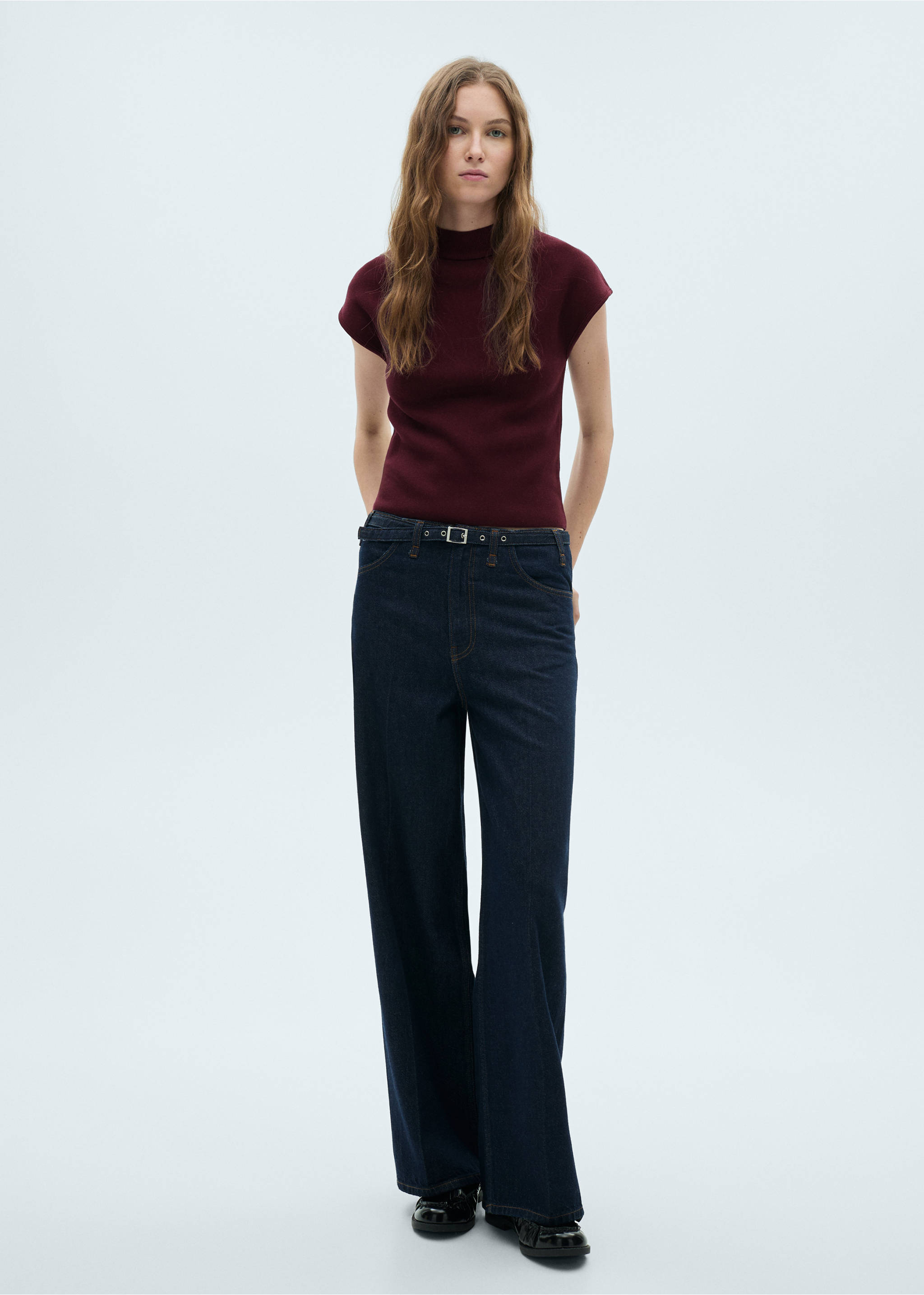 Pull-over maille fine manches courtes - Plan général, Grenat. Ref: 87014091-00.