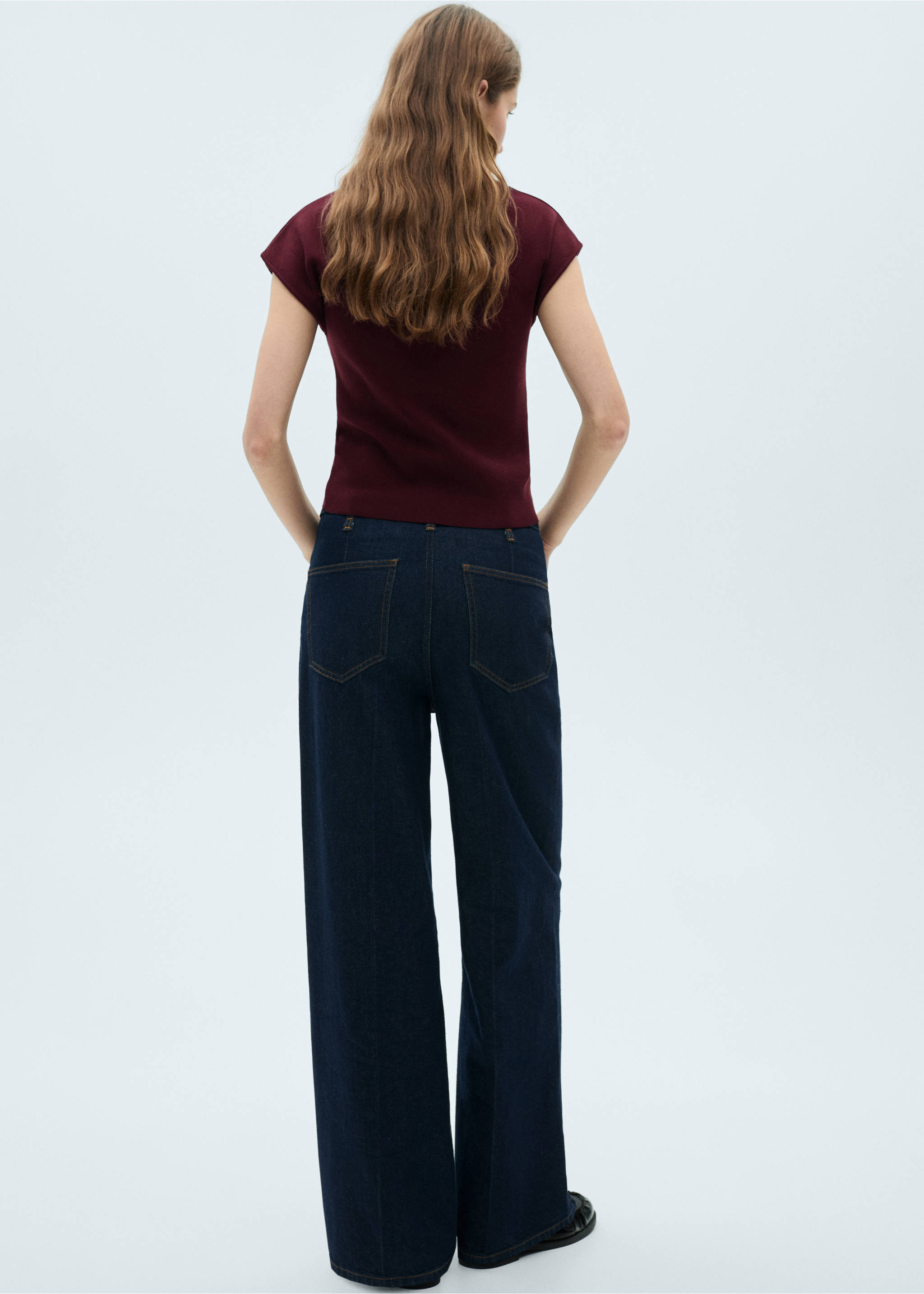 Pull-over maille fine manches courtes - Verso de l’article, Grenat. Ref: 87014091-00.