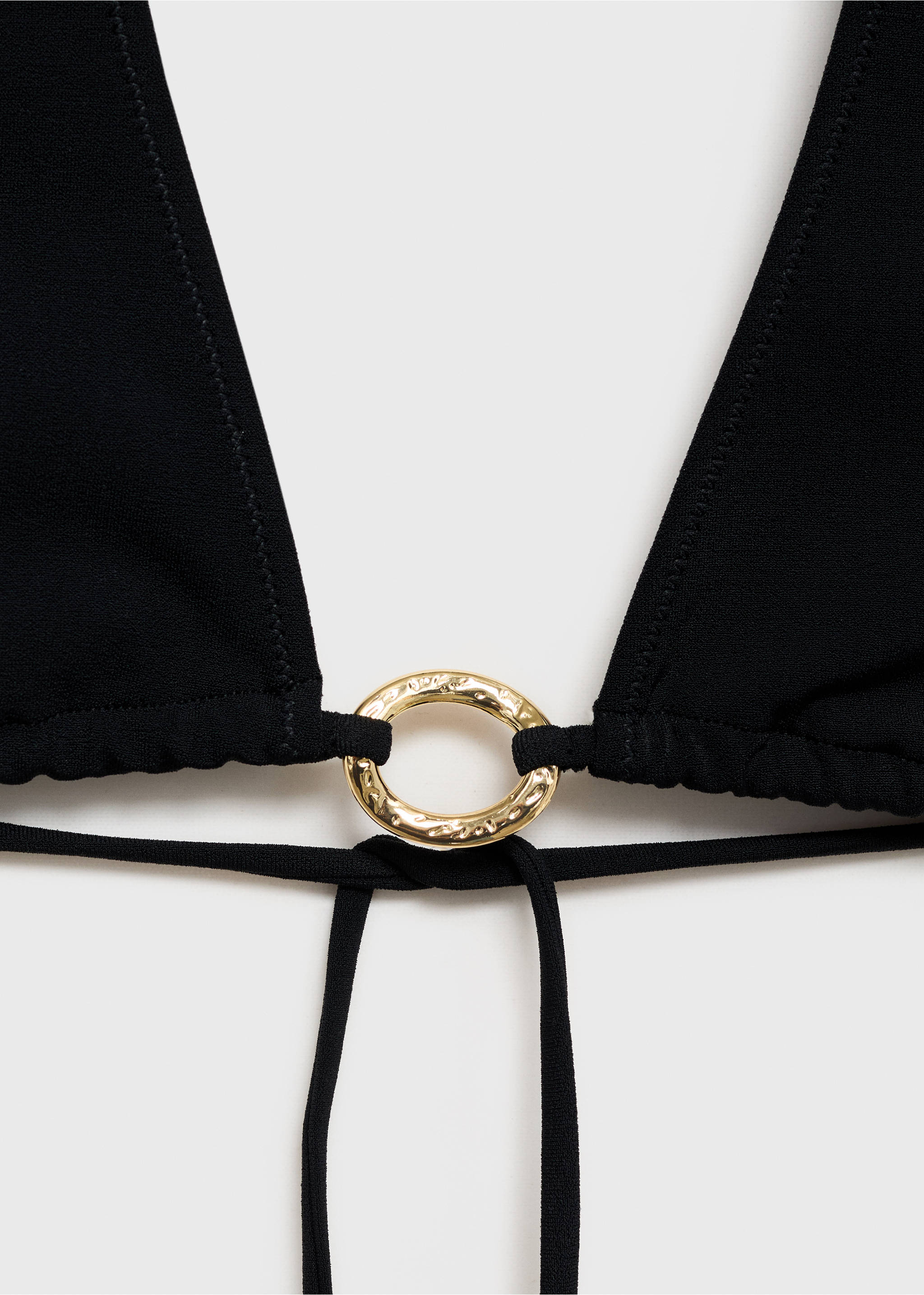 Bikini top with decorative ring - Details of the article 8, Black. Ref: 87014394-00.