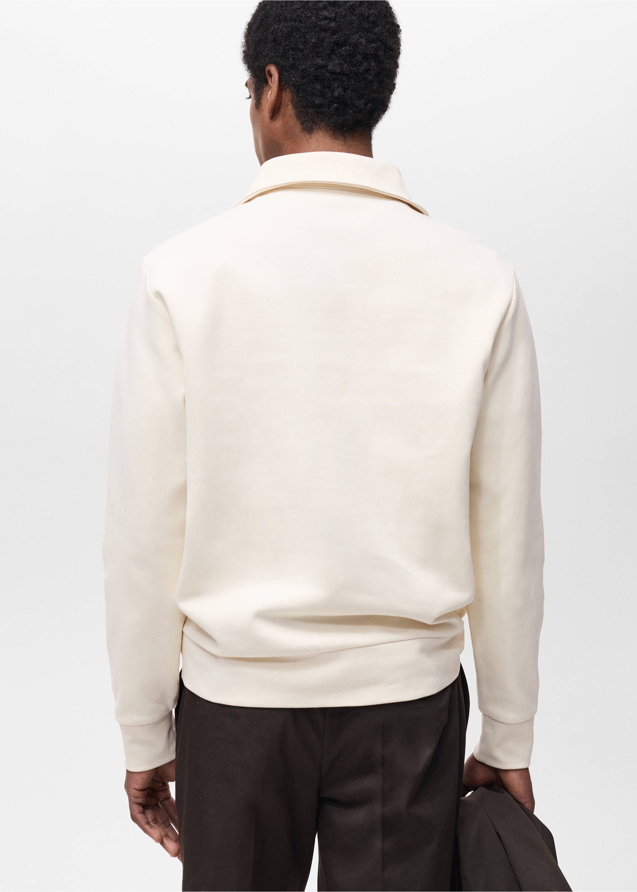 Fermuarlı regular kesim pamuklu sweatshirt - Ürünün arkası, Kırık Beyaz. Ref: 87014412-00.