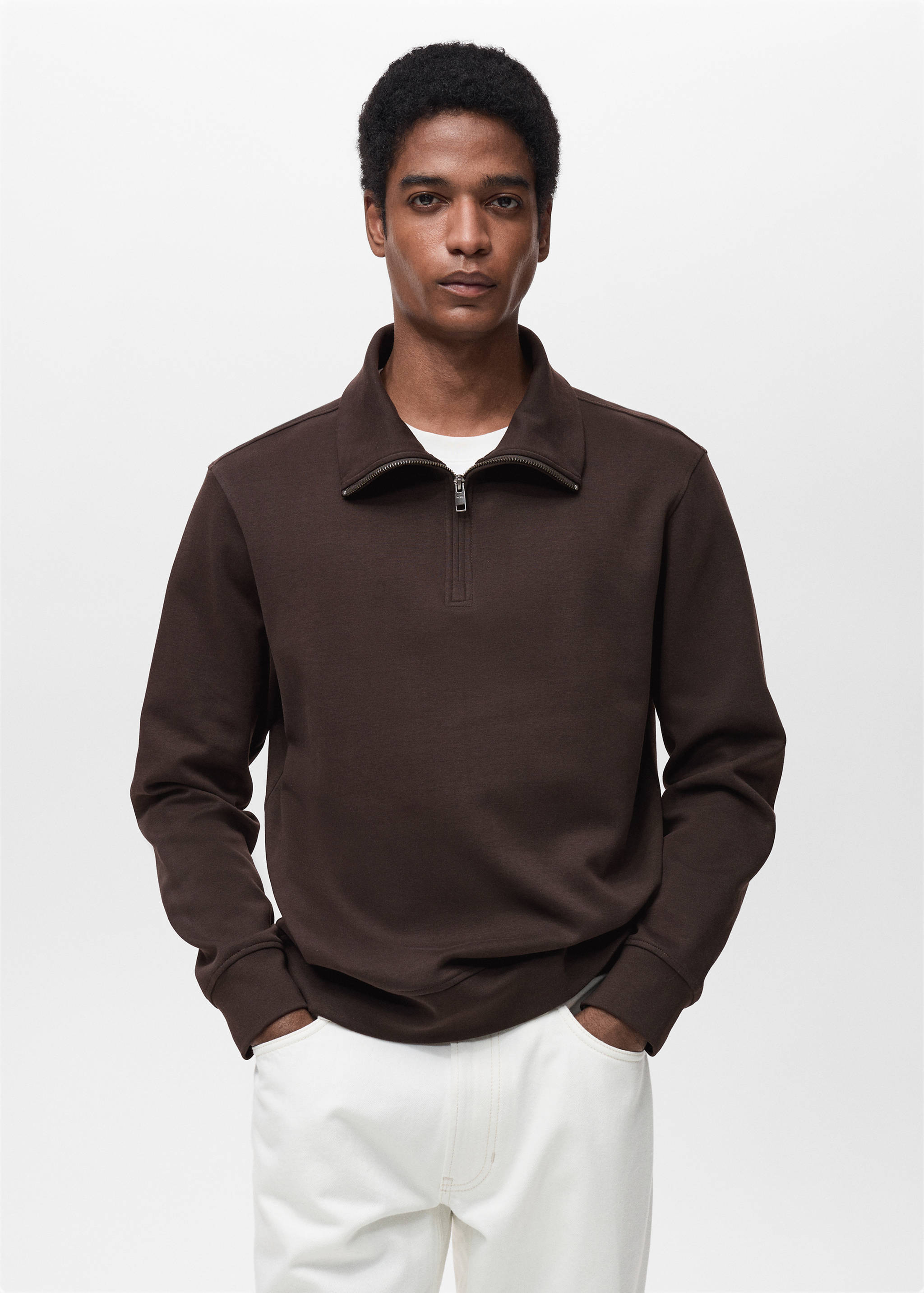 Regular-fit cotton sweatshirt with zip - Medium plane