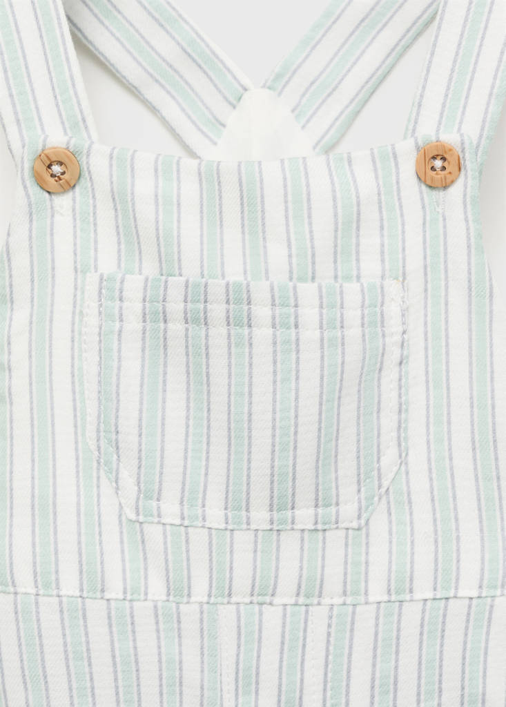 Striped cotton dungarees — Pastel Green