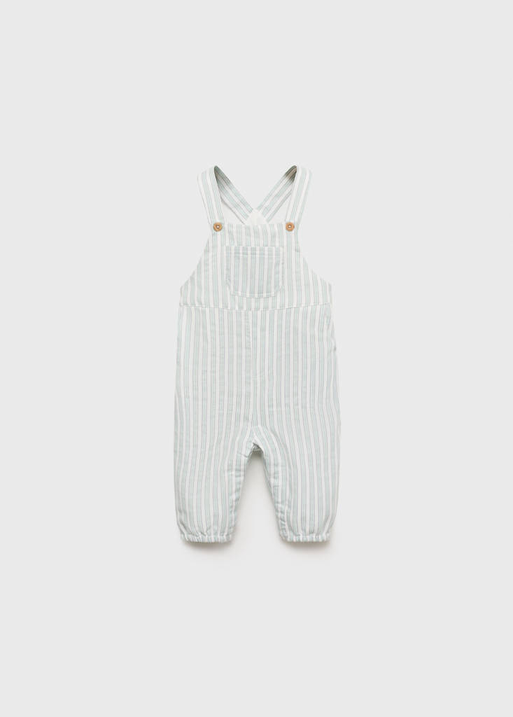Striped cotton dungarees — Pastel Green
