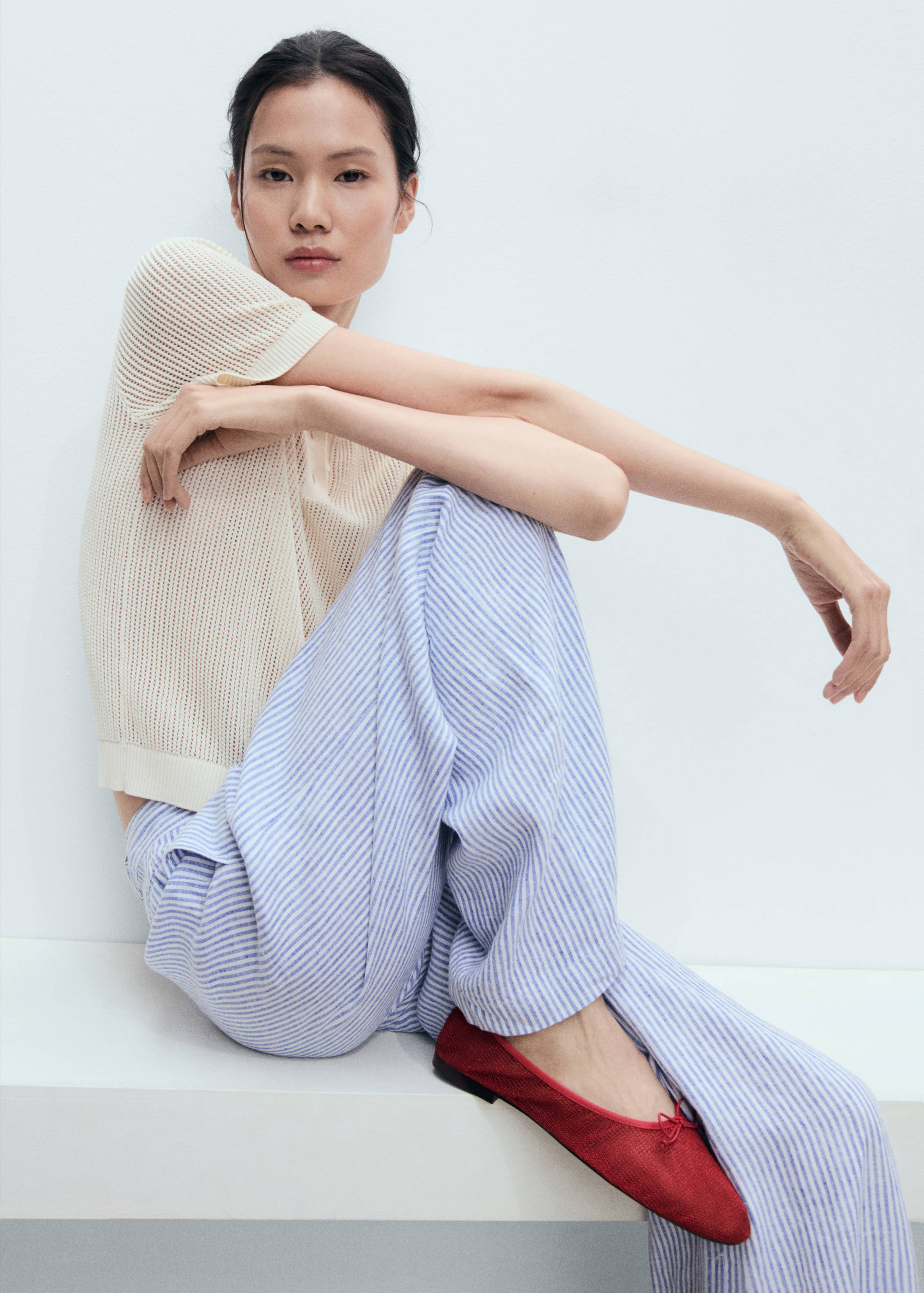 Mesh ballerina flats with bow - General plane