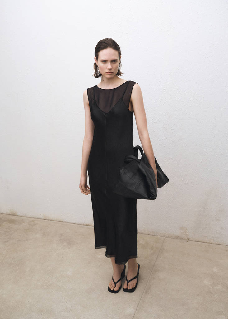 MANGO - Robe satinée combinée noir - S