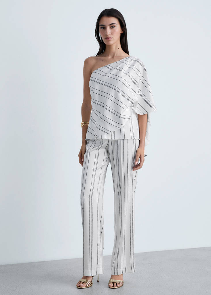 Straight striped trousers — White