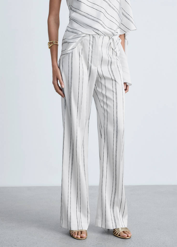 Straight striped trousers — White