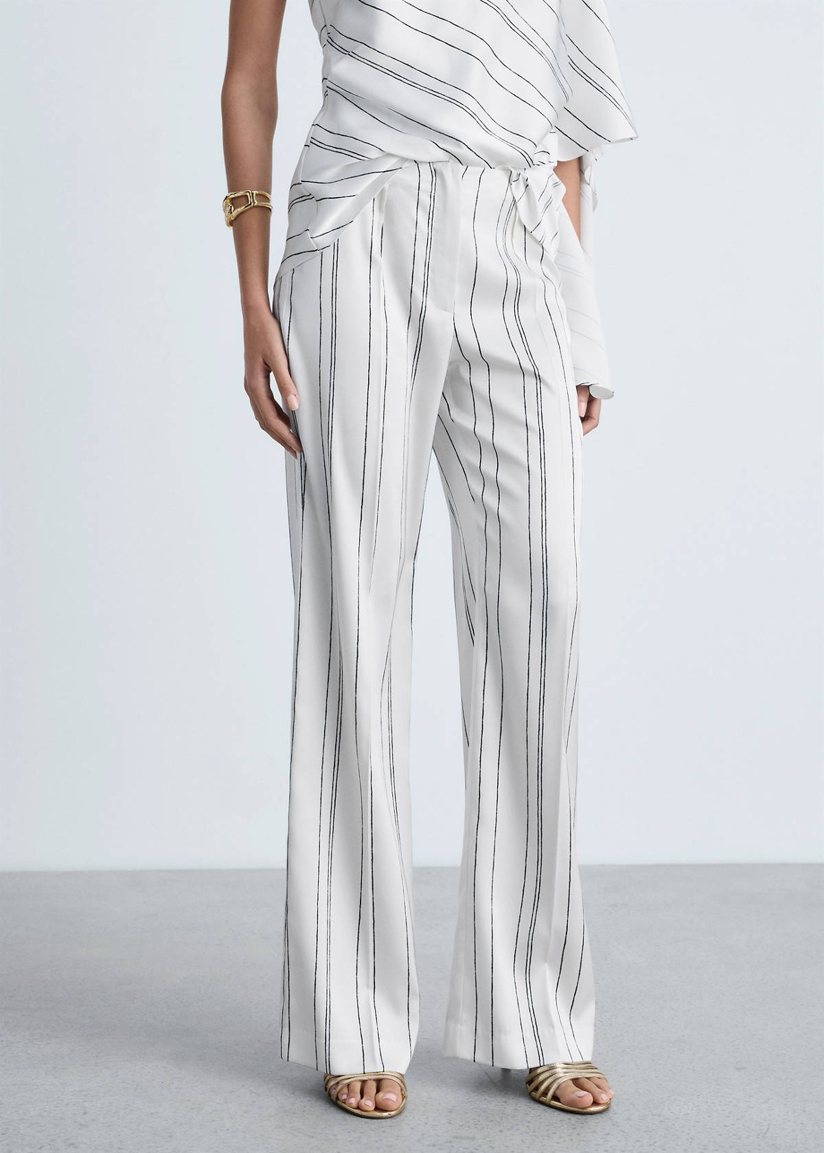 Straight striped trousers — White
