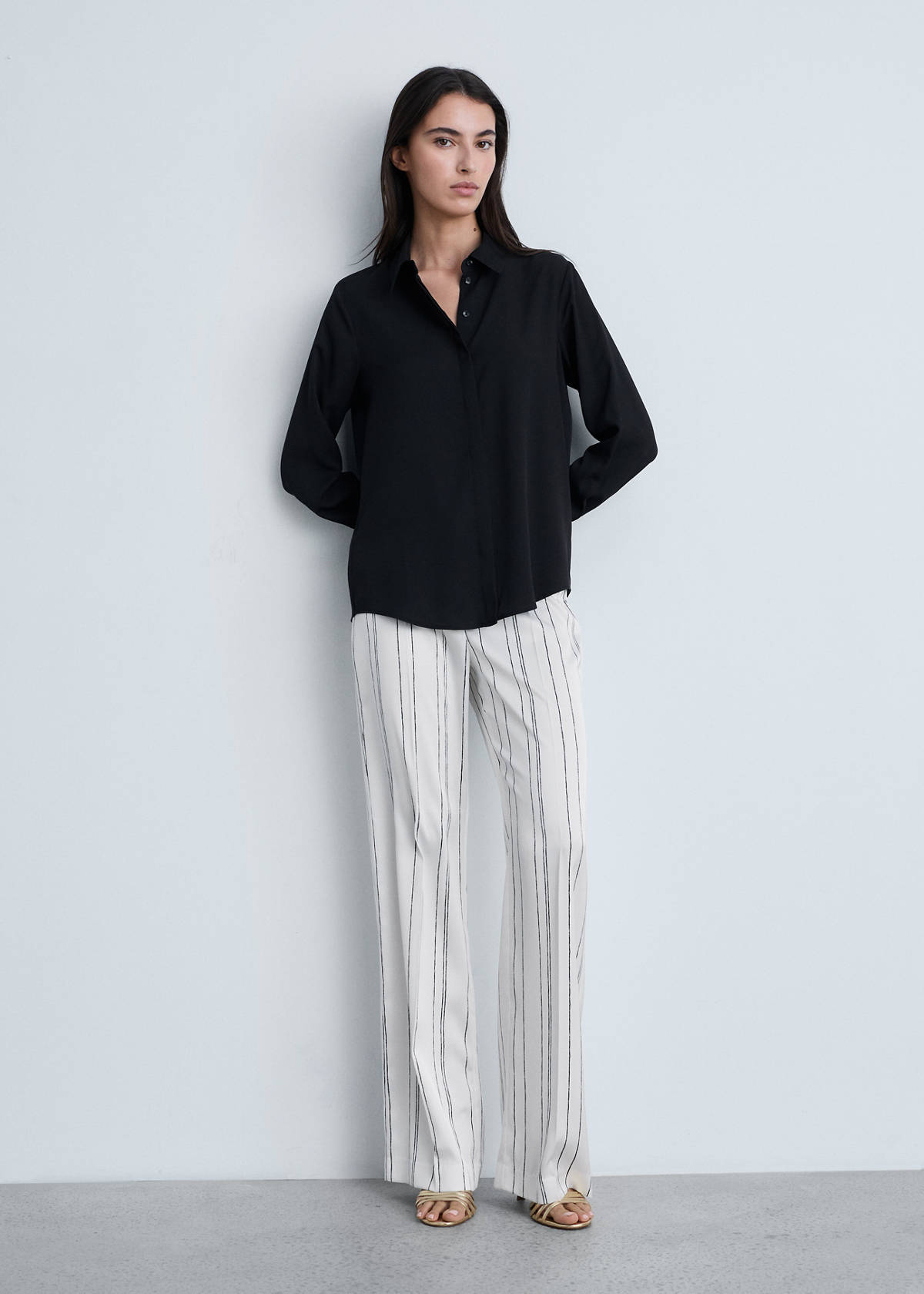 Straight striped trousers — White