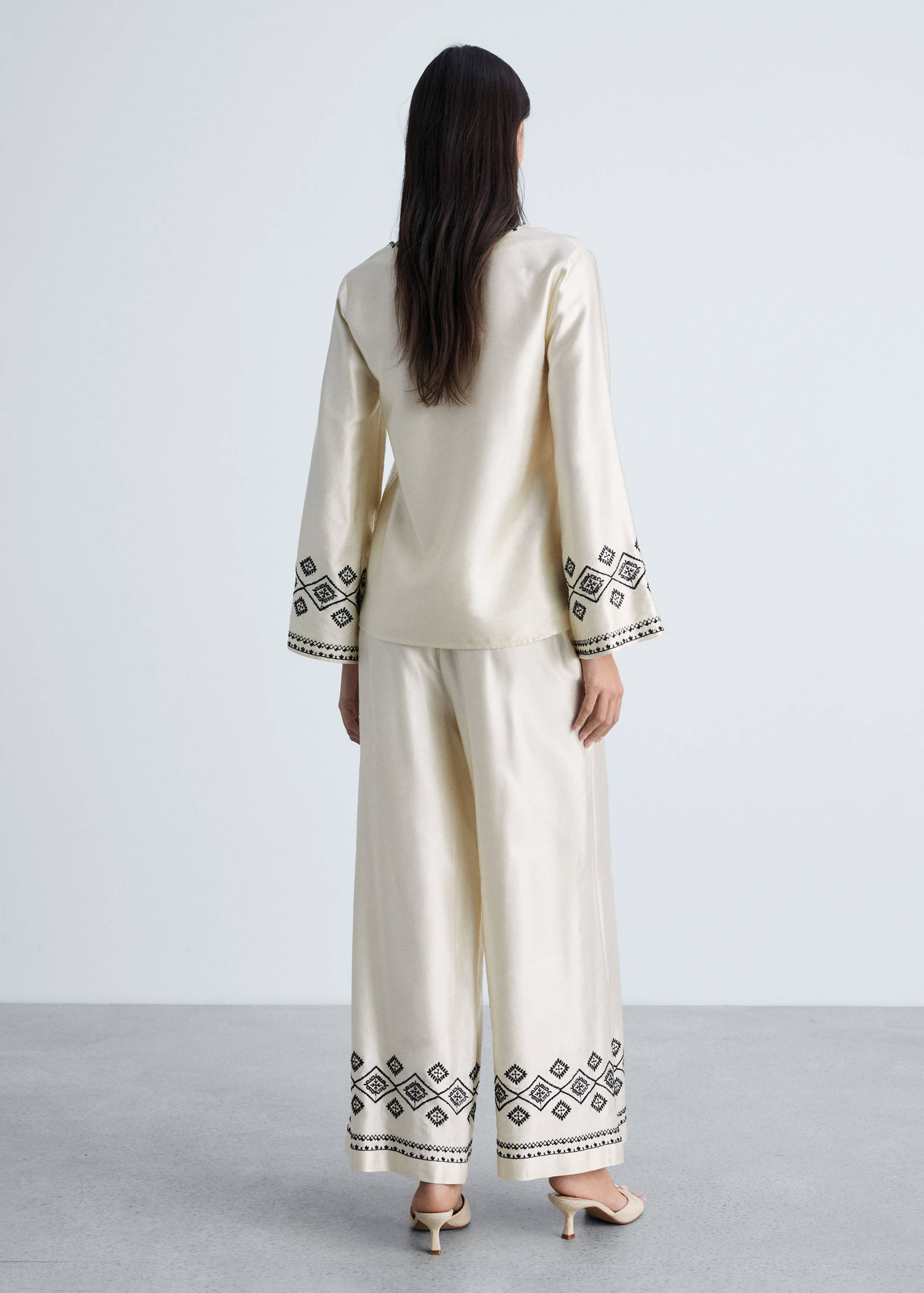 刺绣裤腿阔腿裤 - null