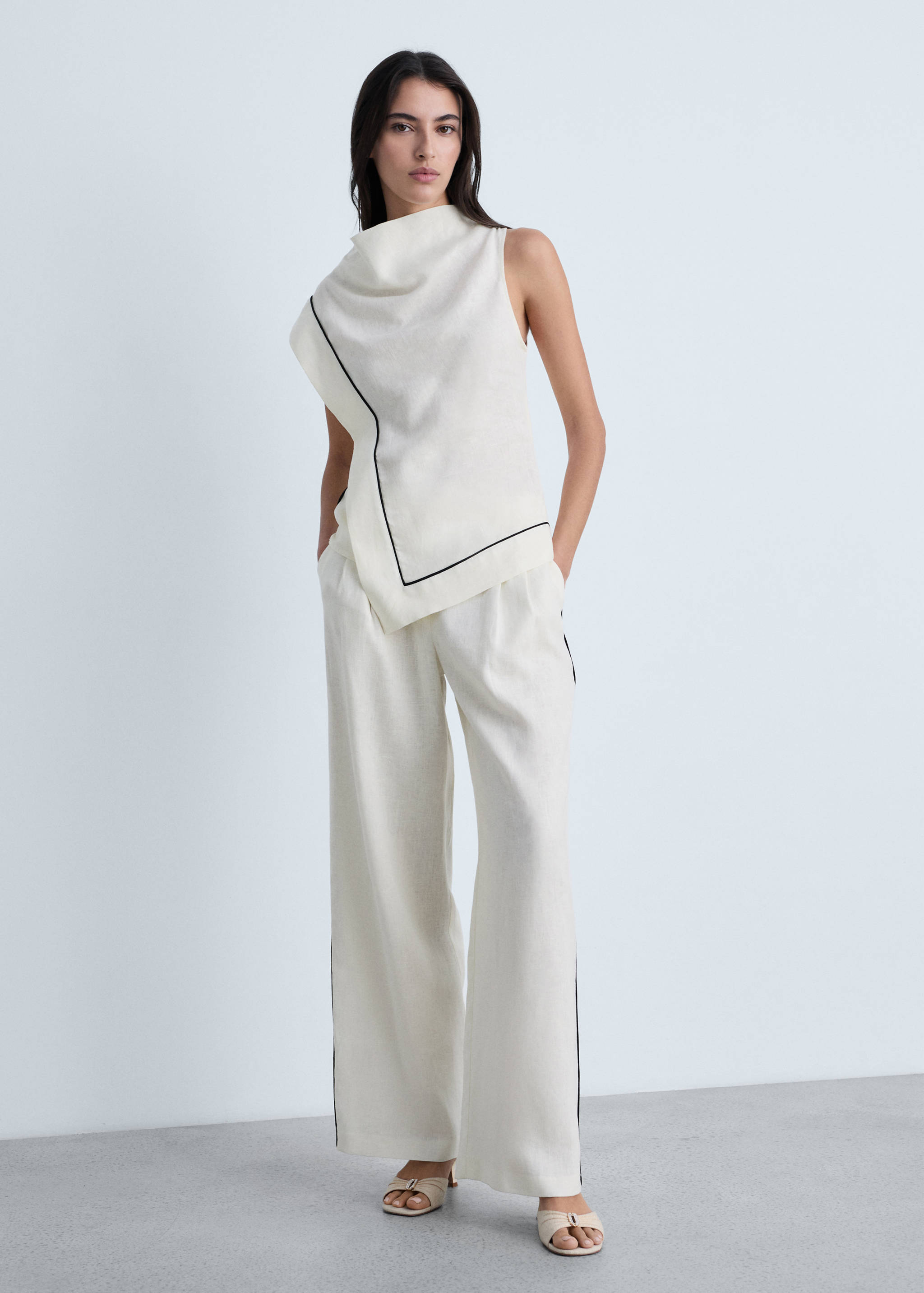 Contrast-stripe linen trousers - General plane